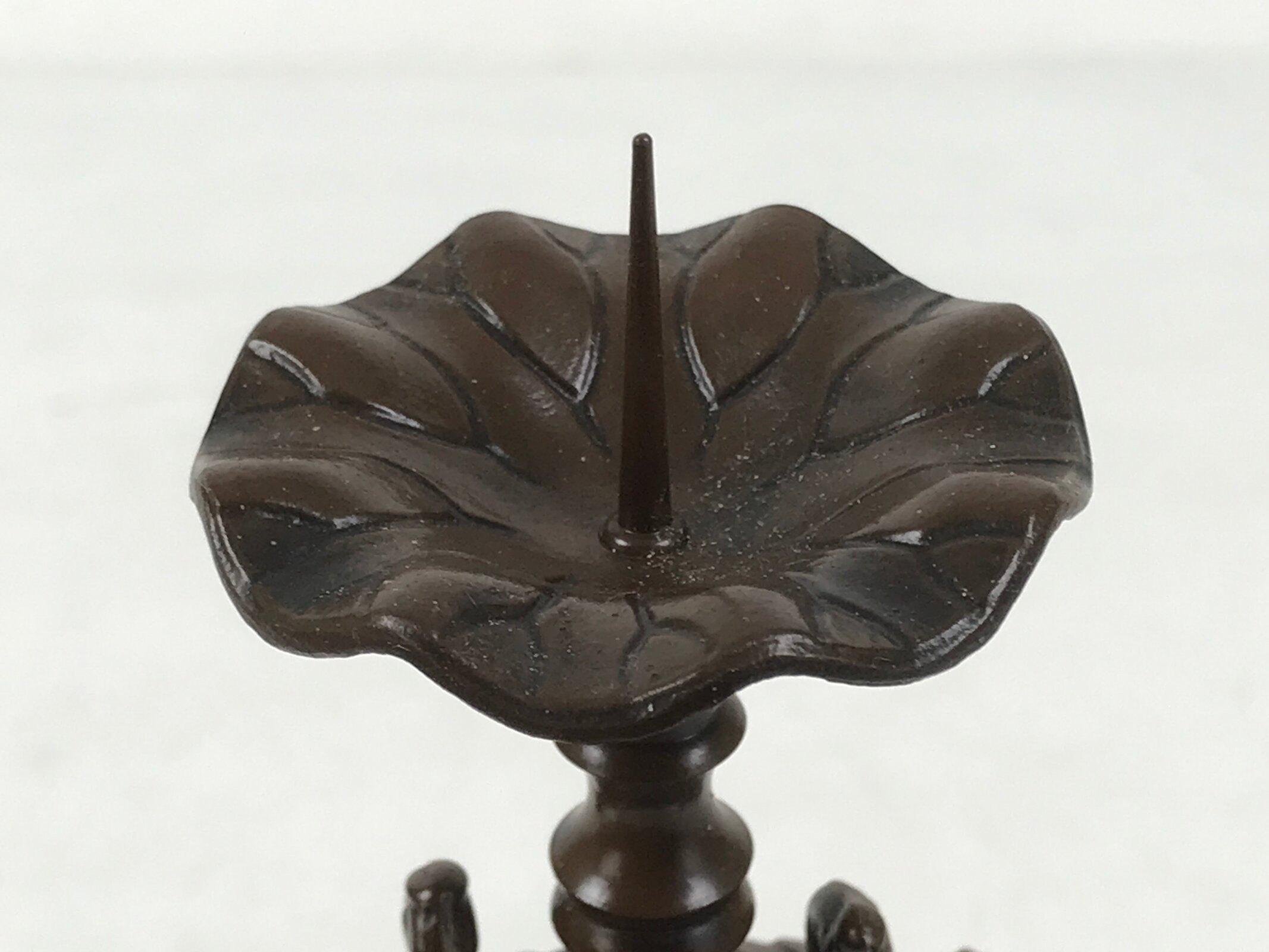 Japanese Buddhist Altar Fitting Metal Candle Stand Vtg Shokudai Bird Brown BA677