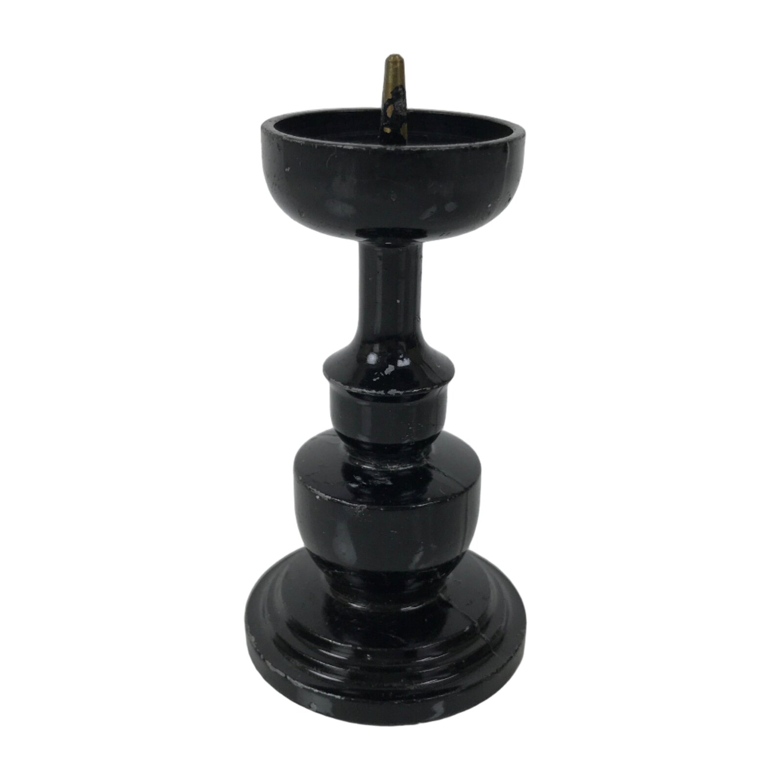 Japanese Buddhist Altar Fitting Metal Candle Stand Vtg Shokudai Black BA740