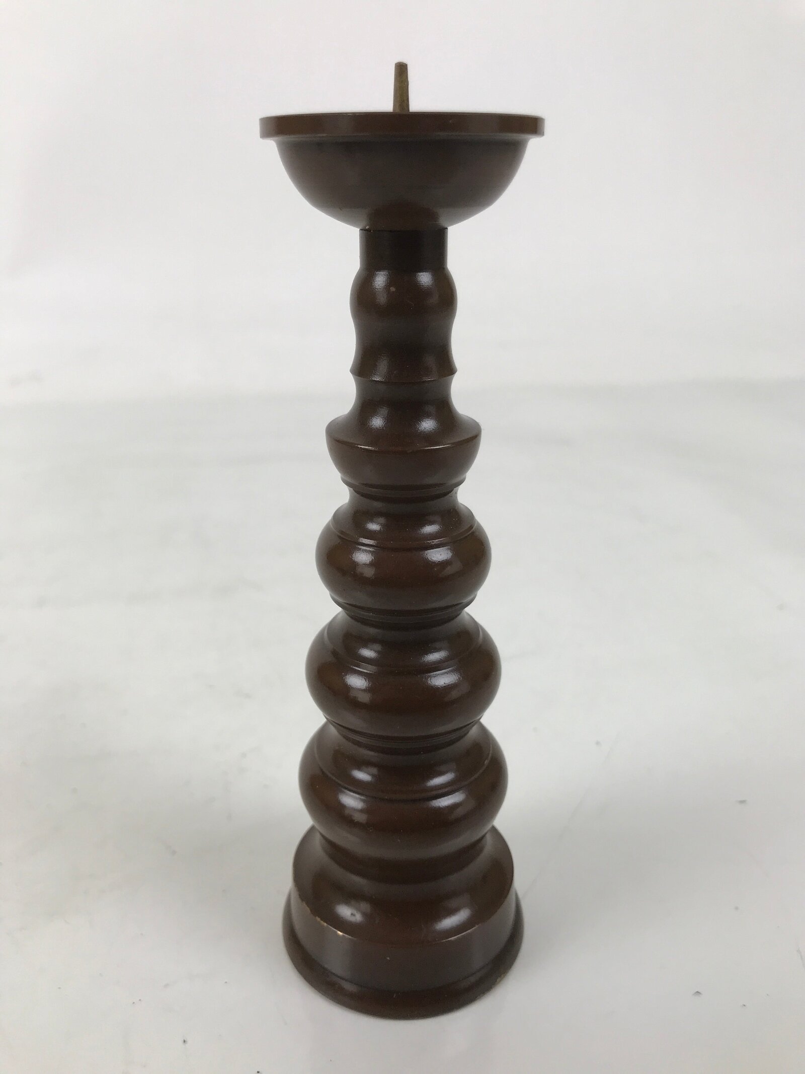 Japanese Buddhist Altar Fitting Metal Candle Stand Vtg Shokudai Brown BA676