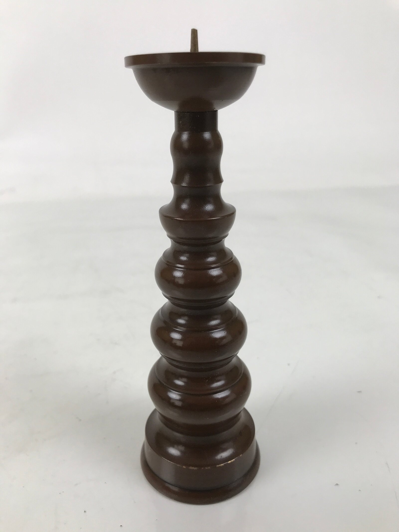 Japanese Buddhist Altar Fitting Metal Candle Stand Vtg Shokudai Brown BA676
