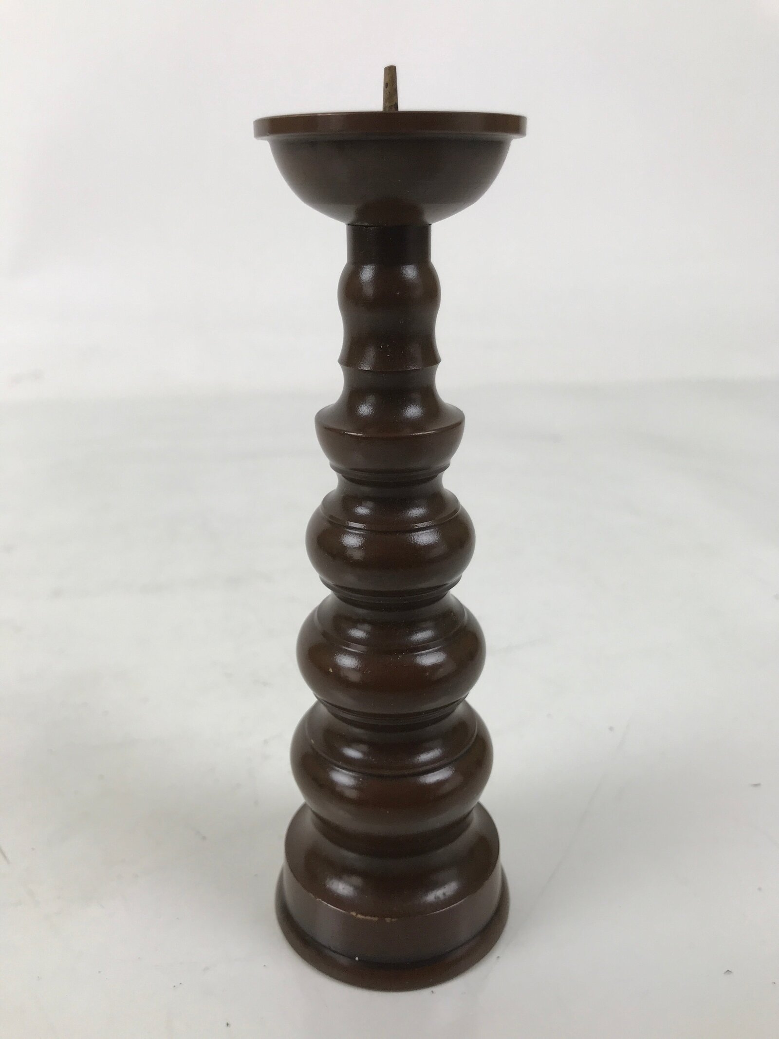 Japanese Buddhist Altar Fitting Metal Candle Stand Vtg Shokudai Brown BA676