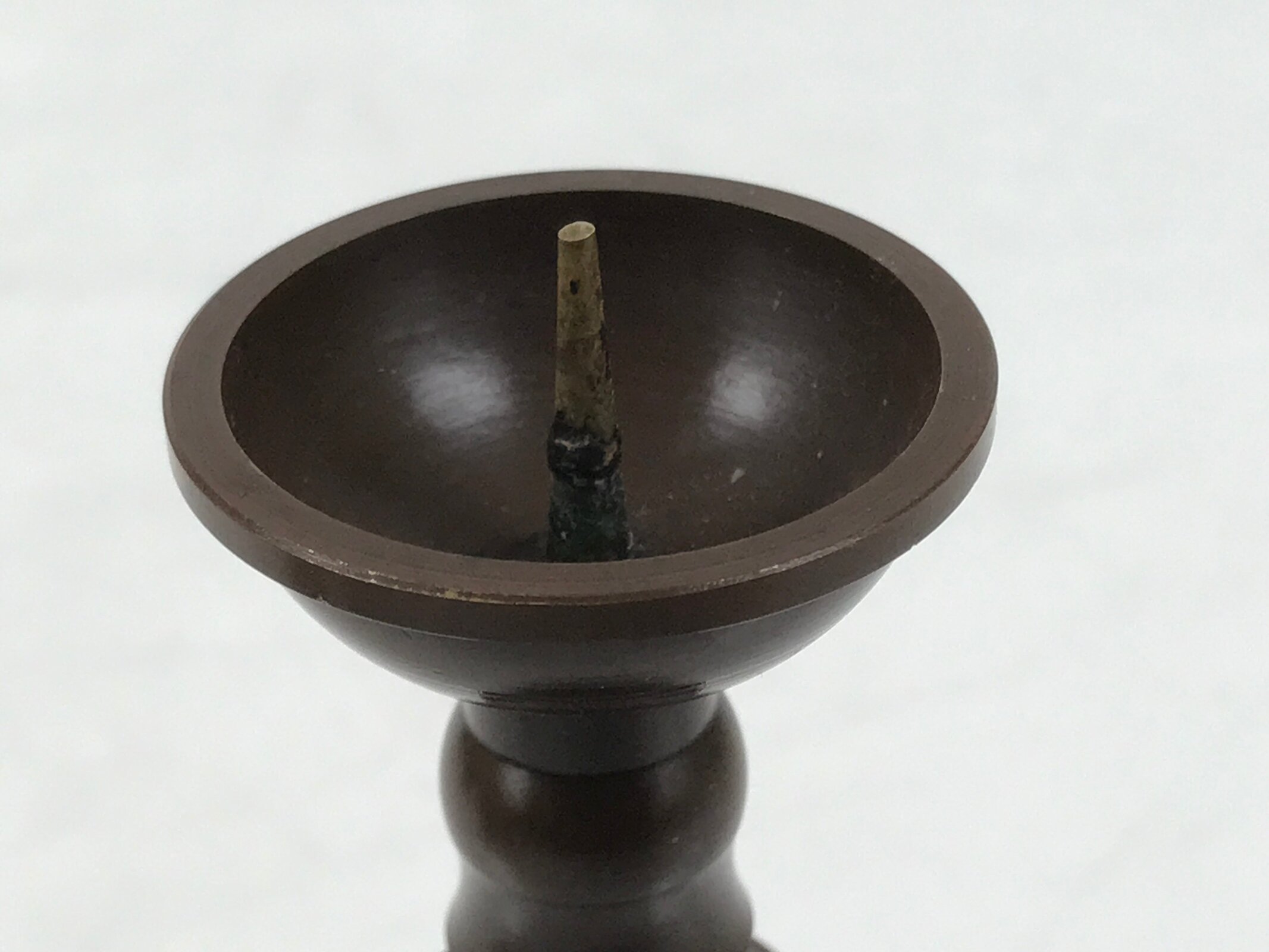 Japanese Buddhist Altar Fitting Metal Candle Stand Vtg Shokudai Brown BA676