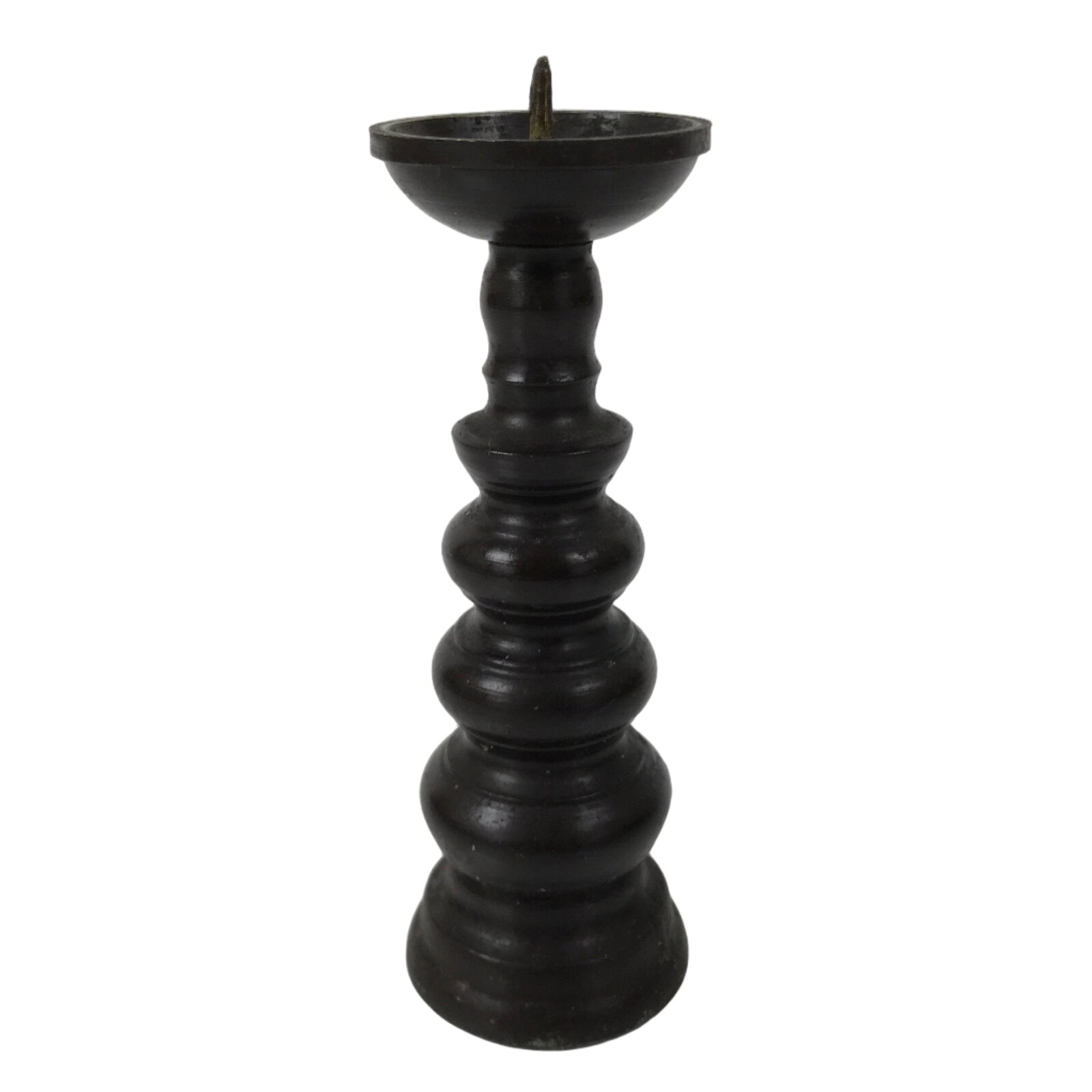 Japanese Buddhist Altar Fitting Metal Candle Stand Vtg Shokudai Brown BA741