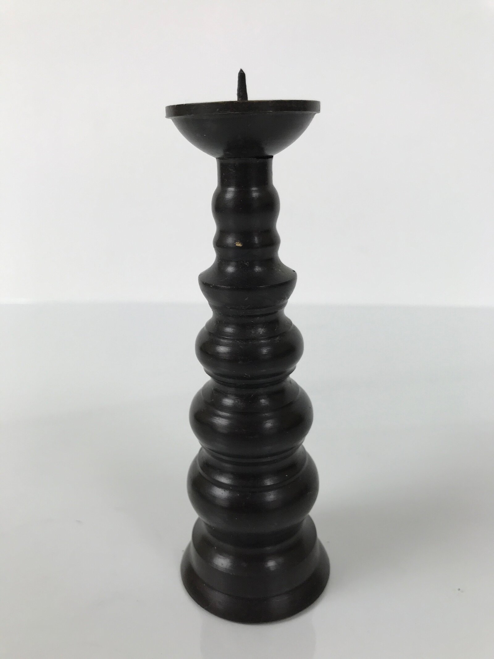 Japanese Buddhist Altar Fitting Metal Candle Stand Vtg Shokudai Brown BA775