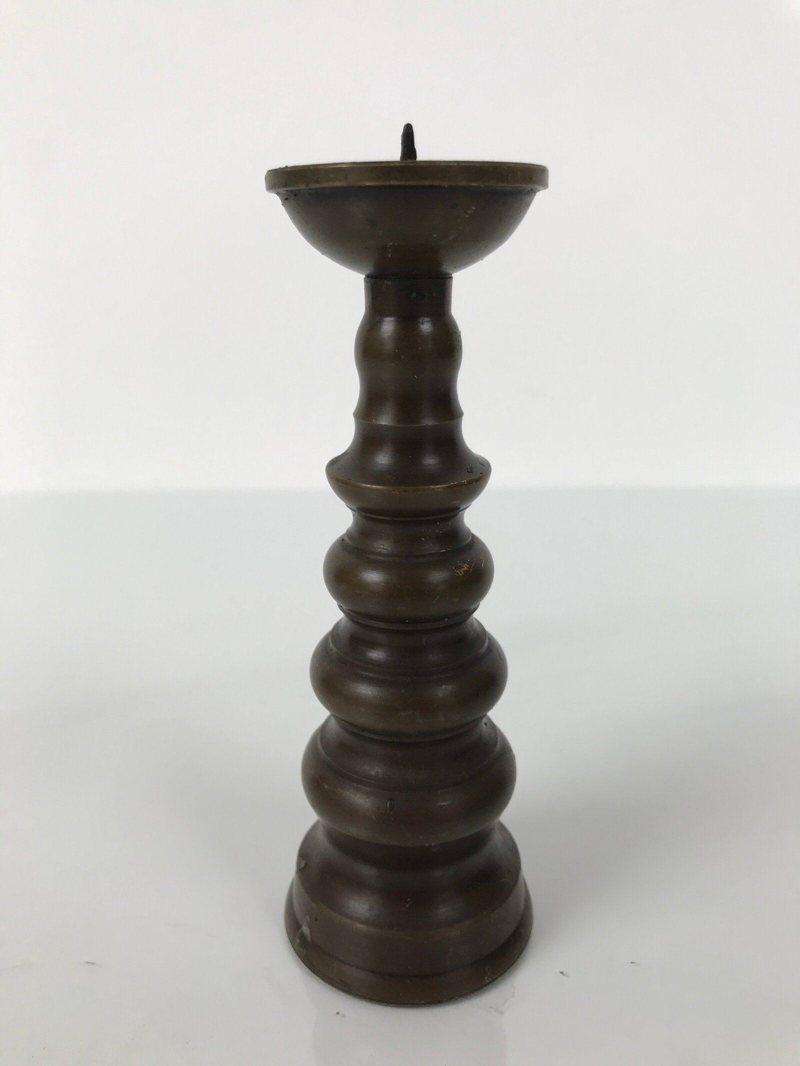 Japanese Buddhist Altar Fitting Metal Candle Stand Vtg Shokudai Brown BA784