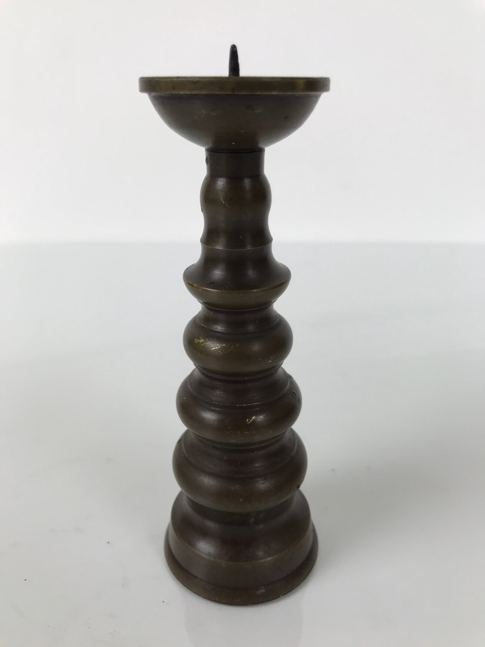 Japanese Buddhist Altar Fitting Metal Candle Stand Vtg Shokudai Brown BA784