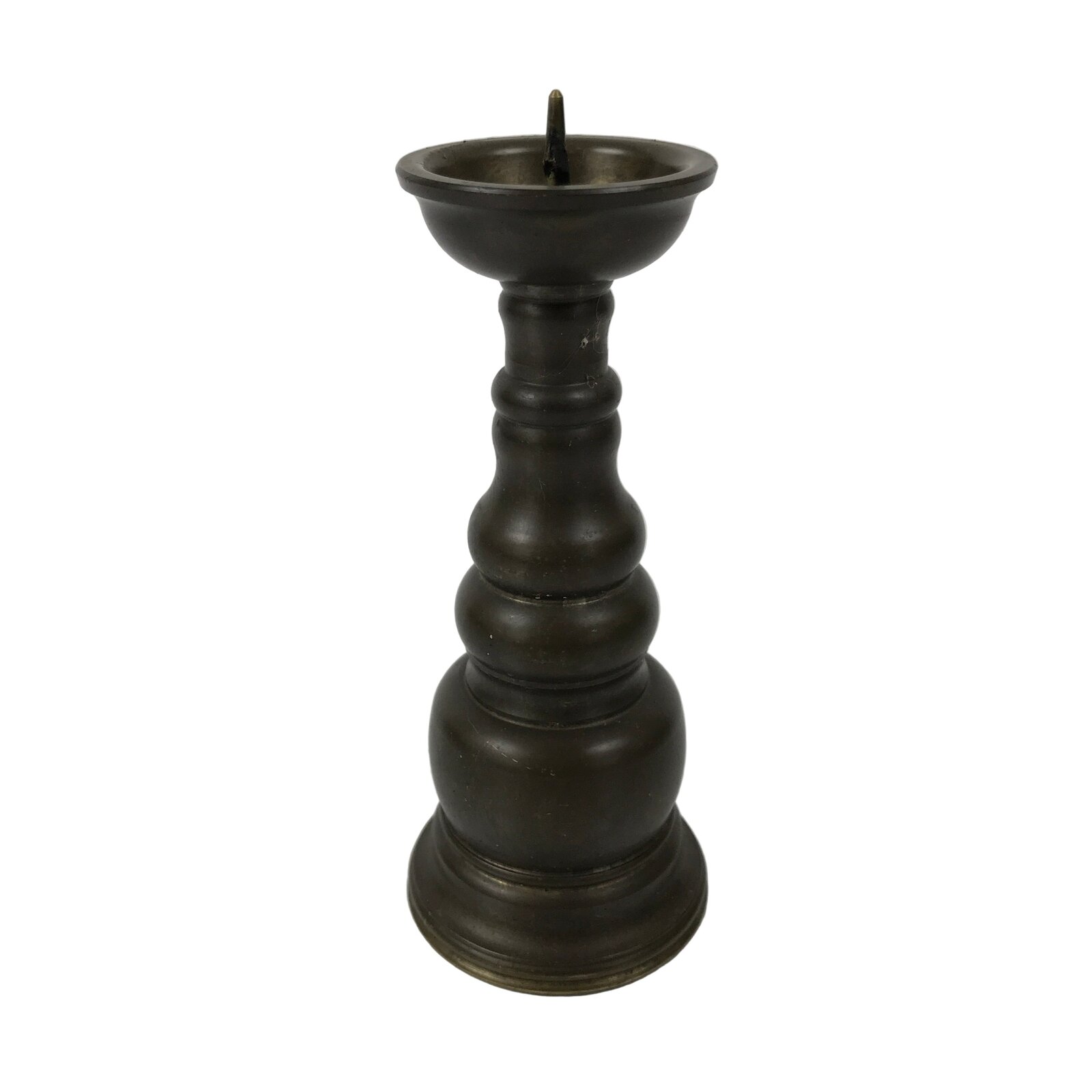 Japanese Buddhist Altar Fitting Metal Candle Stand Vtg Shokudai Brown BA785