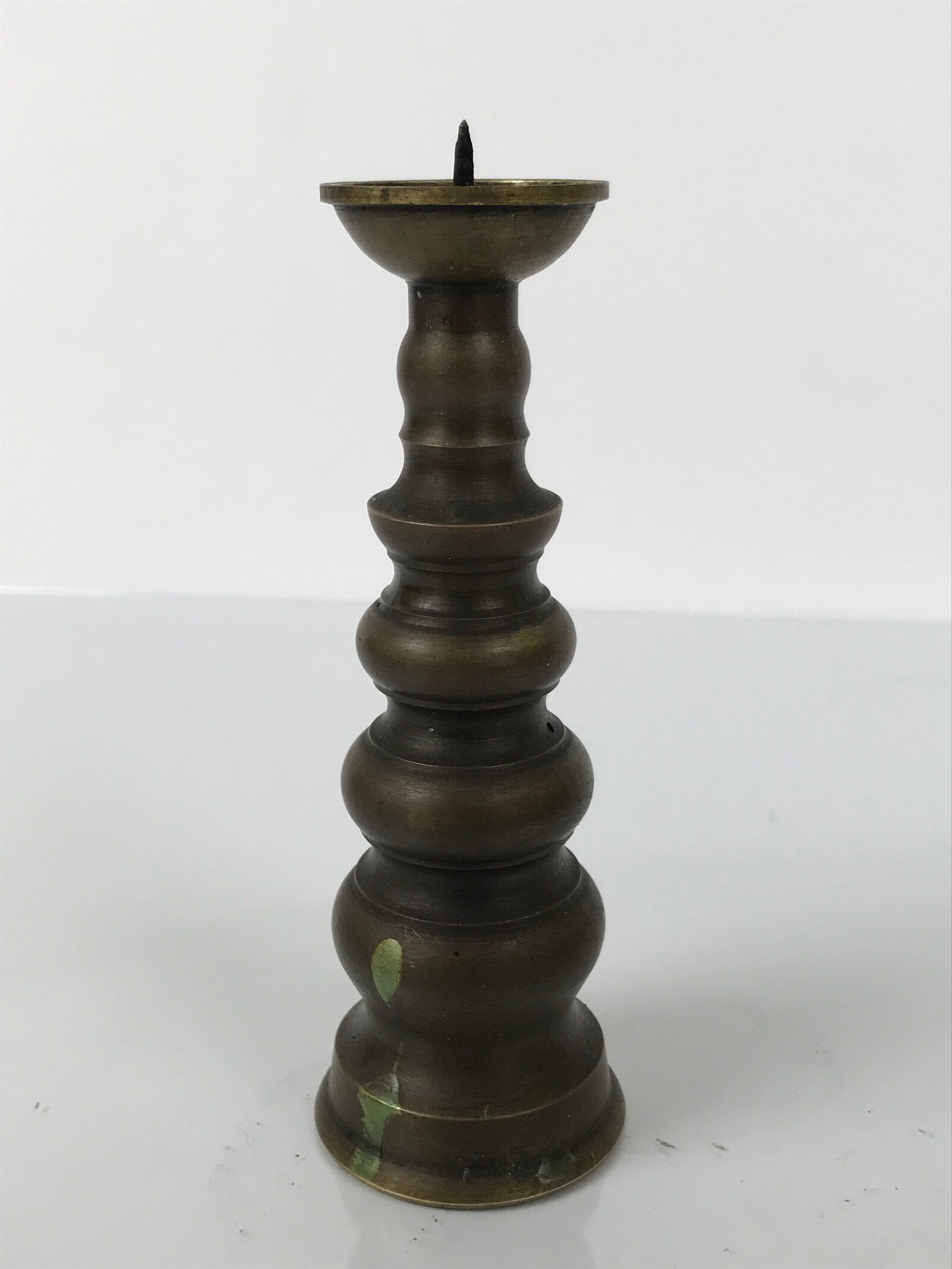 Japanese Buddhist Altar Fitting Metal Candle Stand Vtg Shokudai Brown BA789