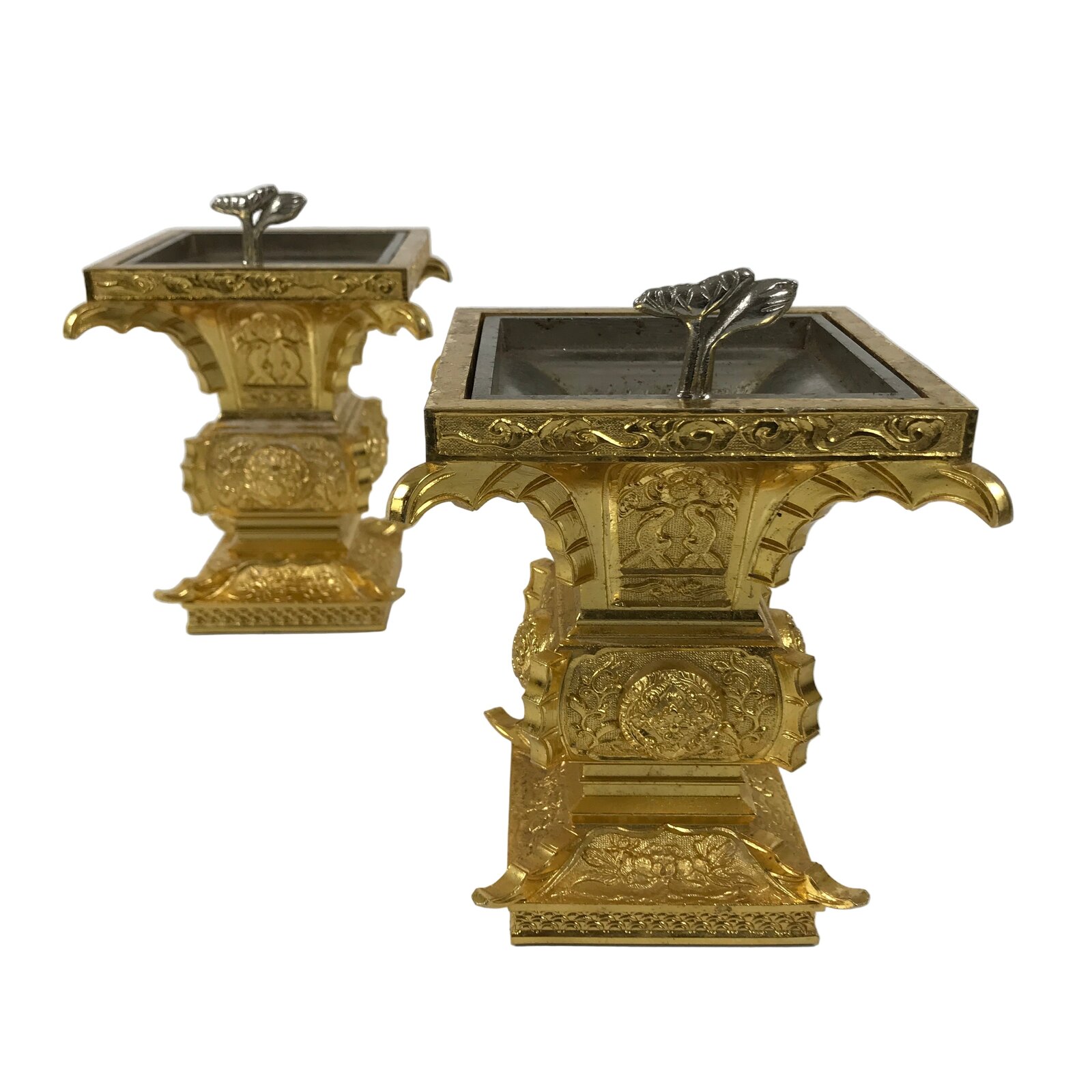 Japanese Buddhist Altar Fitting Metal Flower Vase 2pc Gold Hanatate Insert BA776