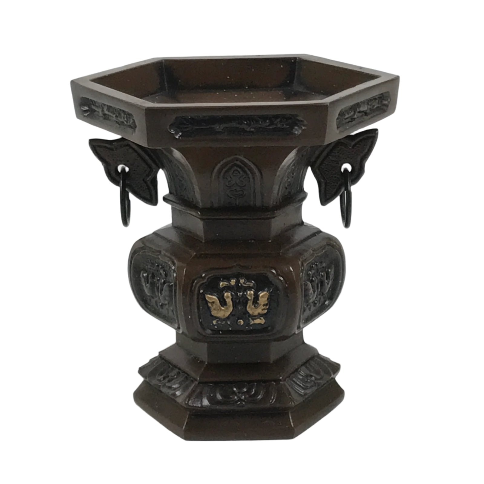 Japanese Buddhist Altar Fitting Metal Flower Vase Hanatate Butsugu Brown BA675