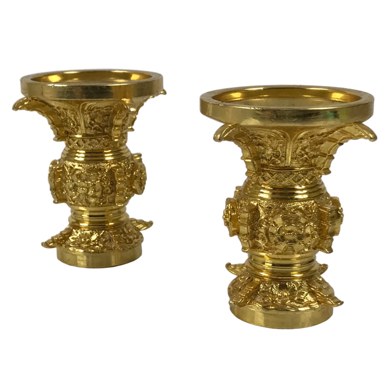 Japanese Buddhist Altar Fitting Metal Flower Vase Vtg 2pc Gold Hanatate BA779