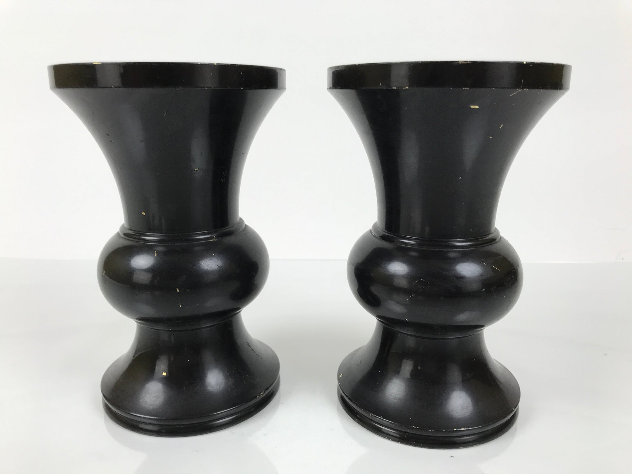 Japanese Buddhist Altar Fitting Metal Flower Vase Vtg 2pc Hanatate Black BA766