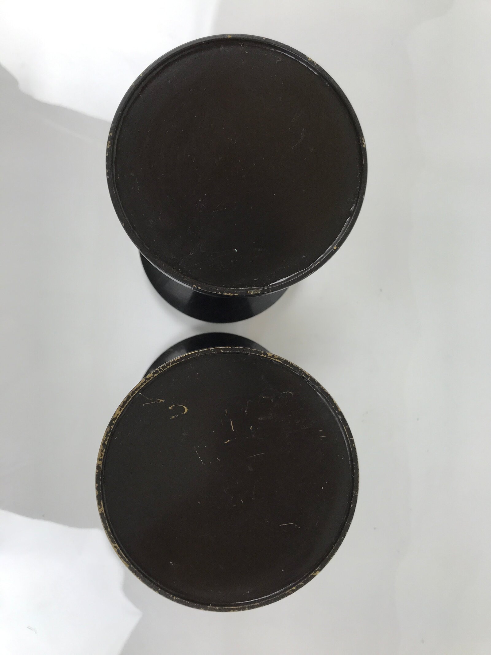 Japanese Buddhist Altar Fitting Metal Flower Vase Vtg 2pc Hanatate Black BA766