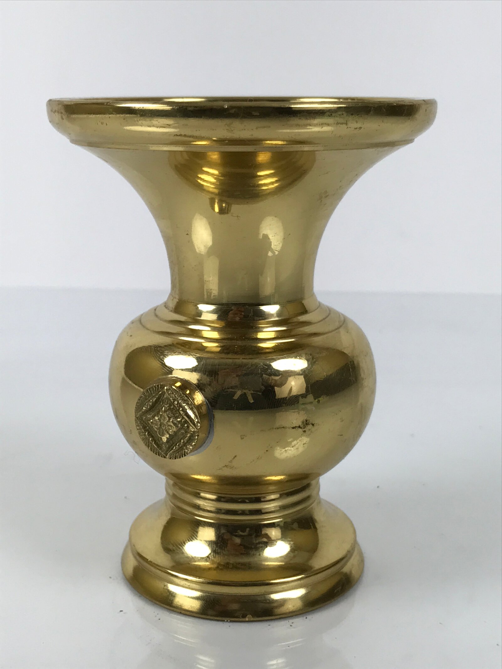 Japanese Buddhist Altar Fitting Metal Flower Vase Vtg Gold Hanatate Hishi BA782