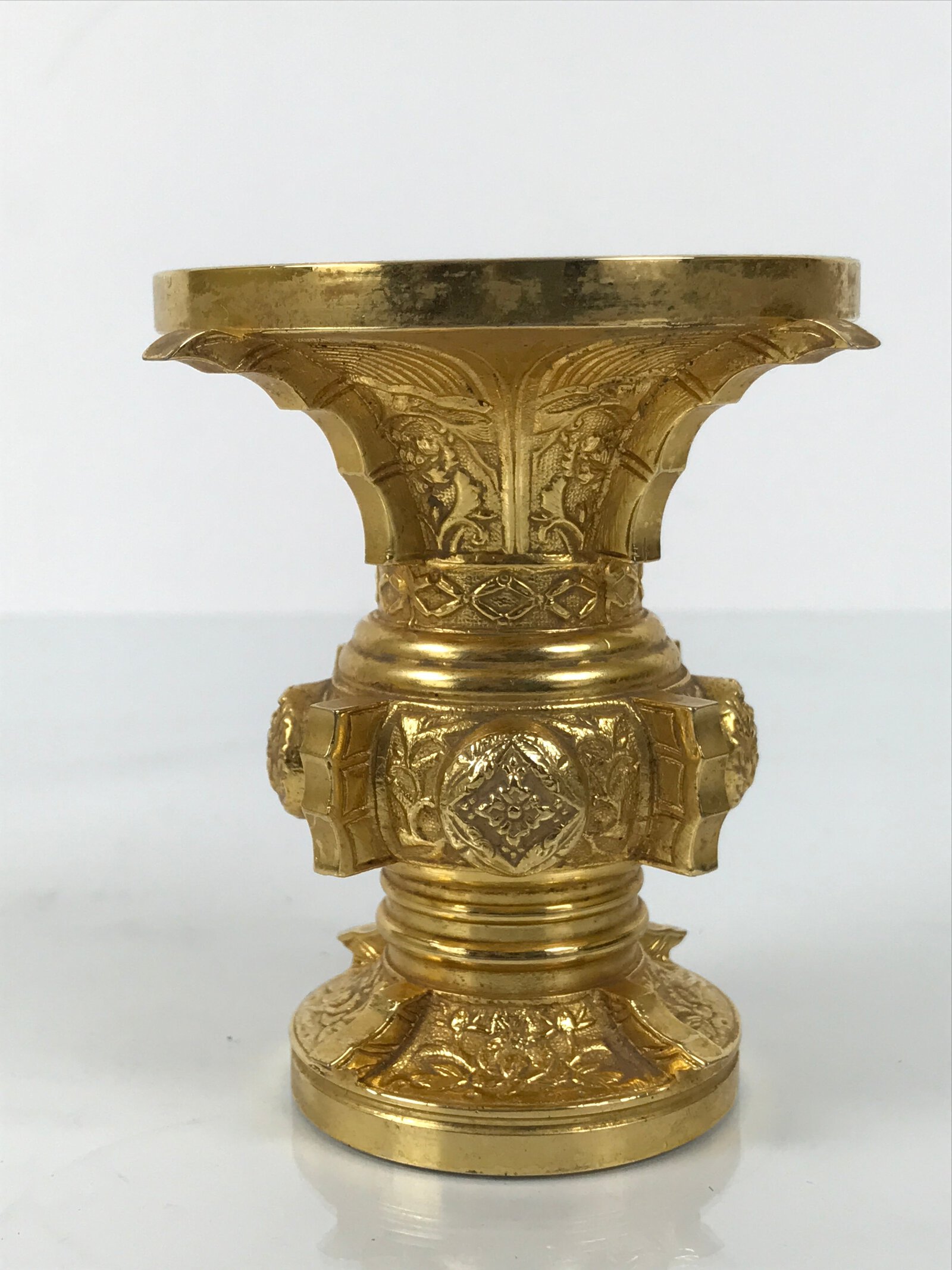 Japanese Buddhist Altar Fitting Metal Flower Vase Vtg Gold Peony Hanatate BA780