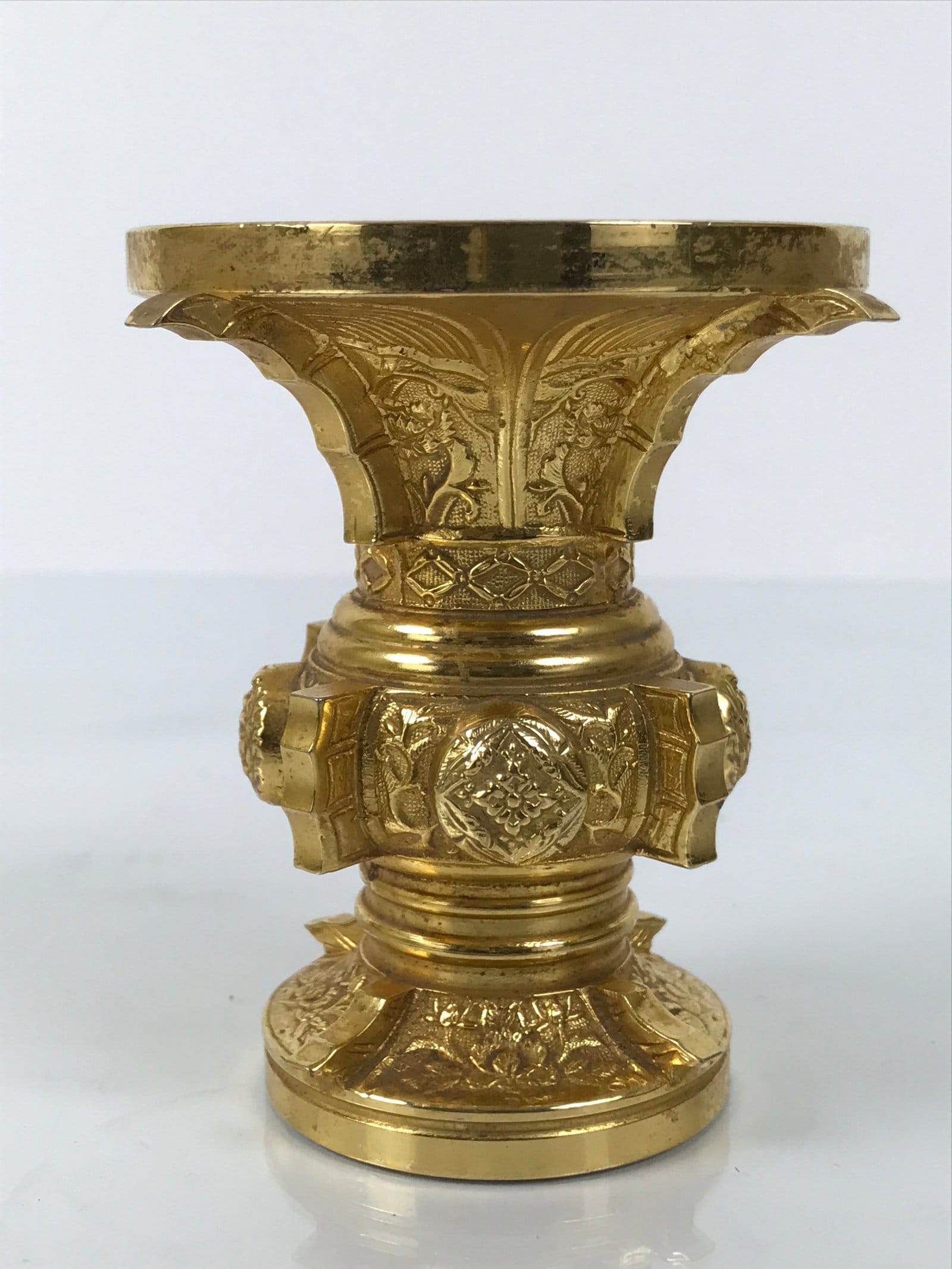 Japanese Buddhist Altar Fitting Metal Flower Vase Vtg Gold Peony Hanatate BA780