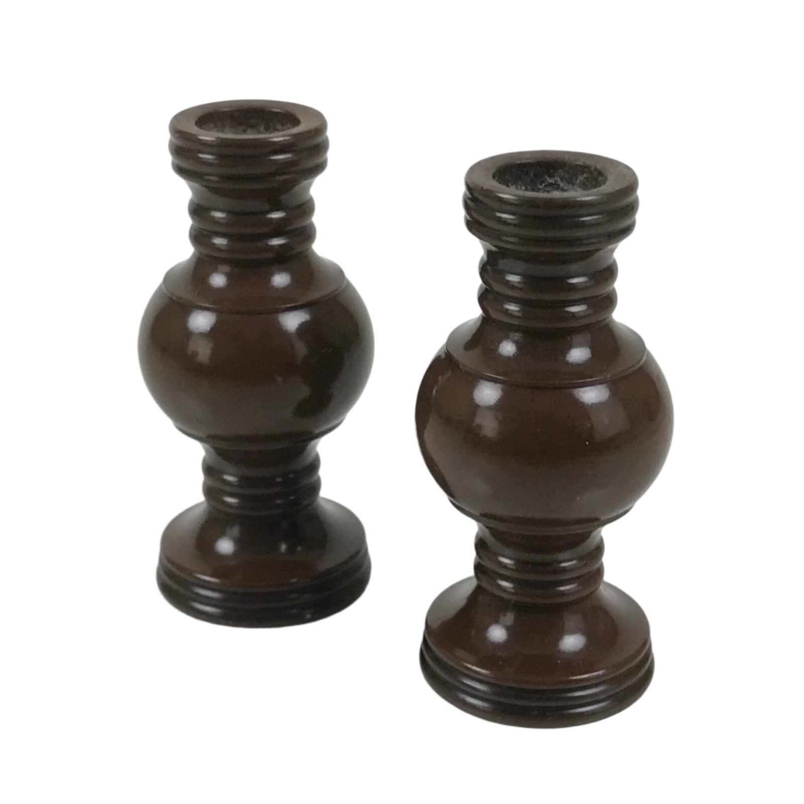 Japanese Buddhist Altar Fitting Metal Flower Vase Vtg Hanatate Brown 2pc BA674