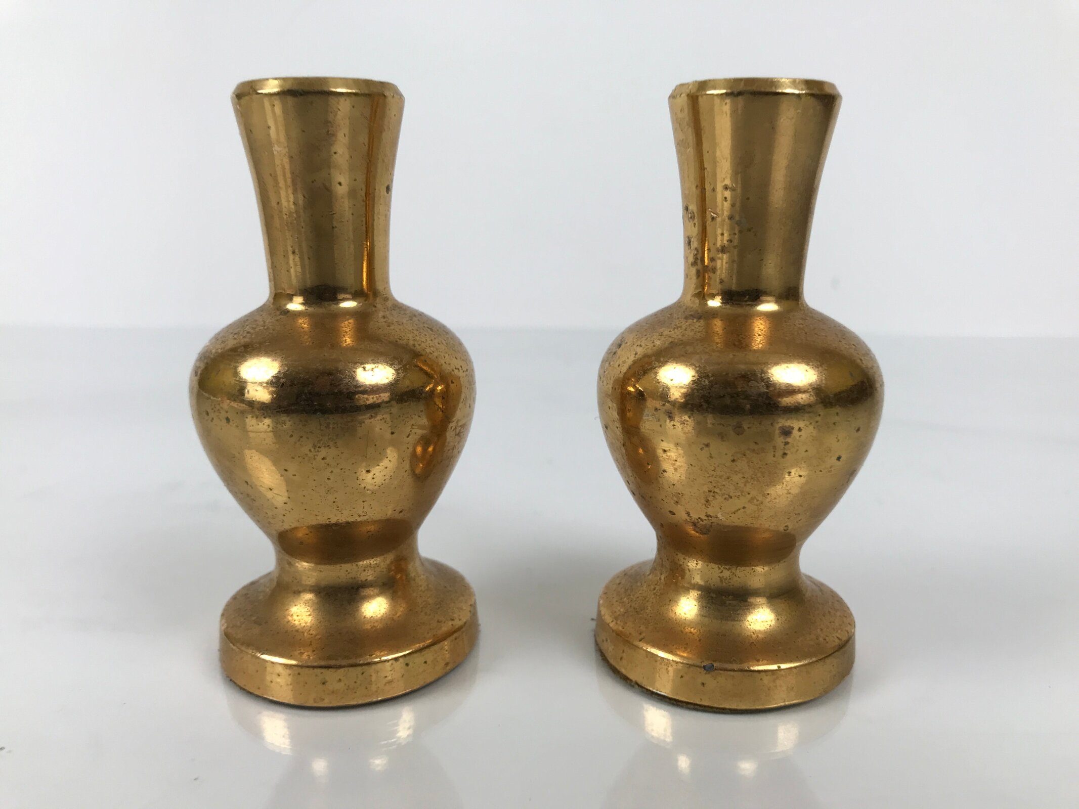 Japanese Buddhist Altar Fitting Metal Flower Vase Vtg Hanatate Gold 2pc BA757