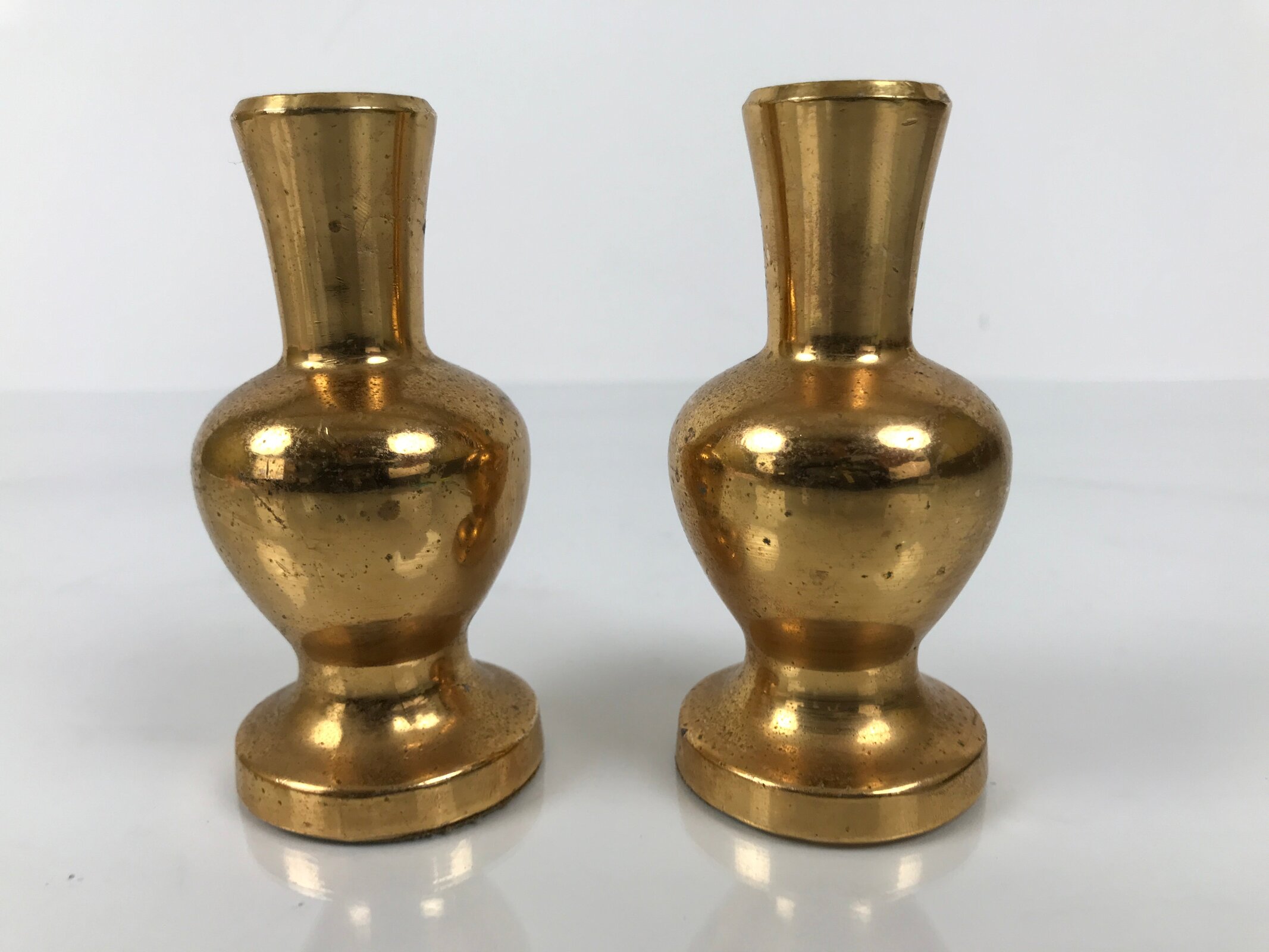 Japanese Buddhist Altar Fitting Metal Flower Vase Vtg Hanatate Gold 2pc BA757