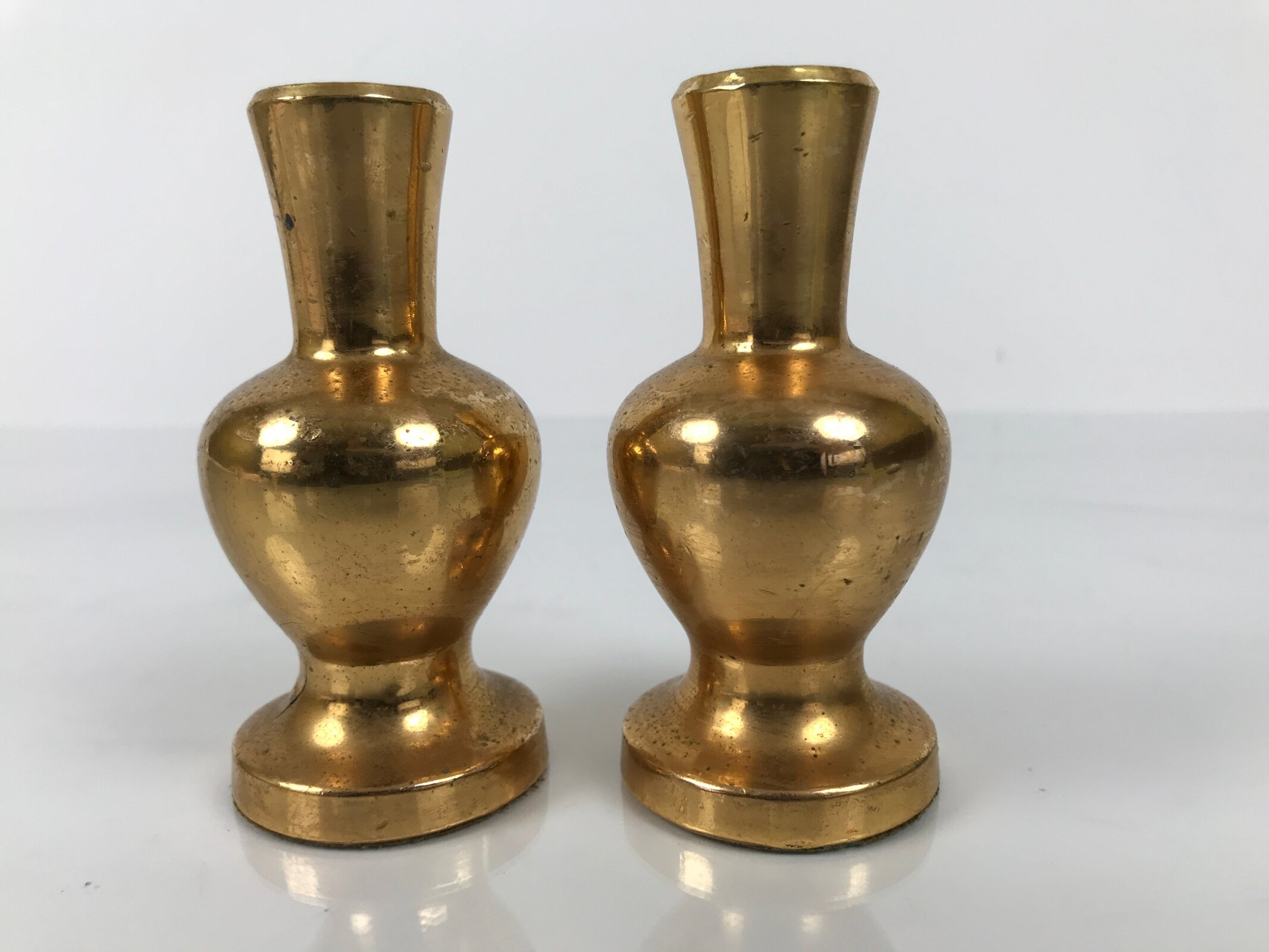 Japanese Buddhist Altar Fitting Metal Flower Vase Vtg Hanatate Gold 2pc BA757