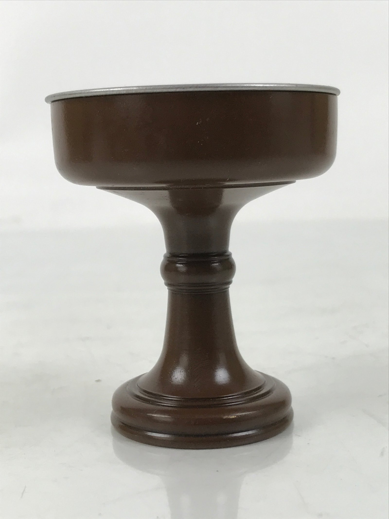 Japanese Buddhist Altar Fitting Metal Rice Offering Cup Vtg Butsugu Brown BA670