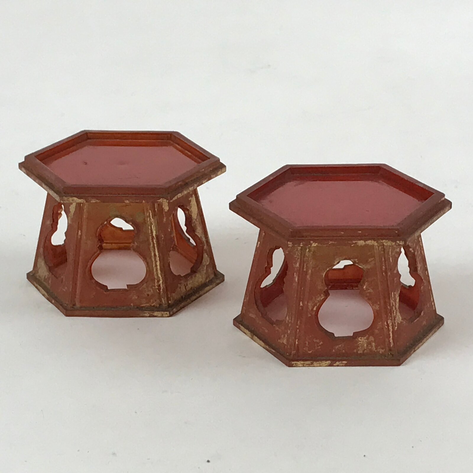 Japanese Buddhist Altar Fitting Offering Cup Stand 2pc Bukki Butsugu Red BA105