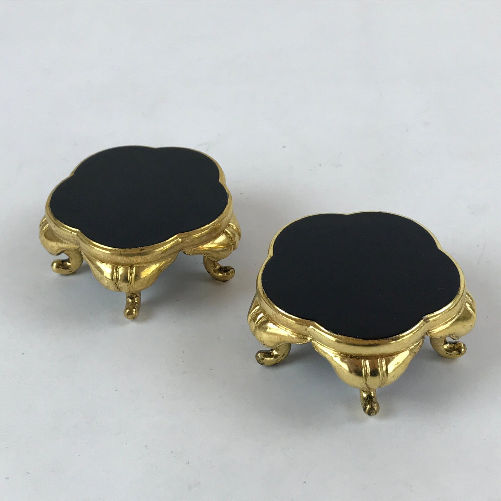 Japanese Buddhist Altar Fitting Offering Cup Stand Vtg 2pc Bukki Black BA160