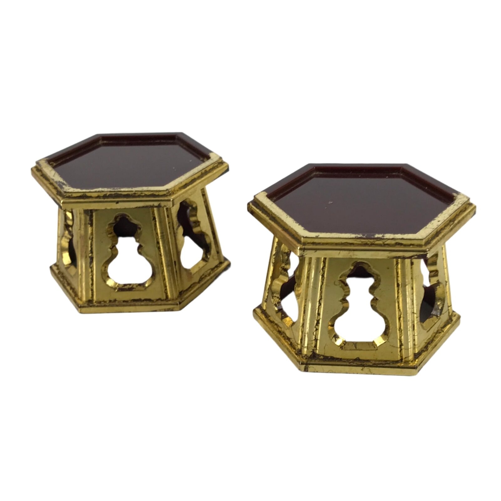 Japanese Buddhist Altar Fitting Offering Cup Stand Vtg 2pc Bukki Butsugu BA417