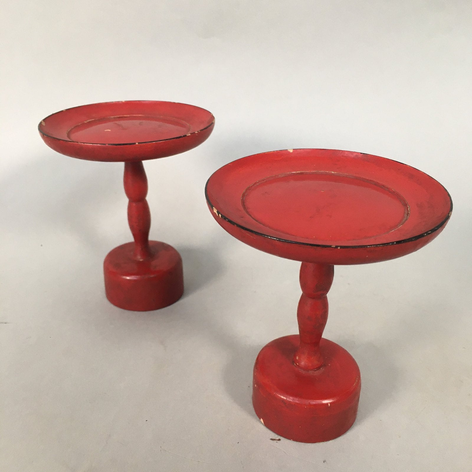 Japanese Buddhist Altar Fitting Offering Stand Pair Vtg Butsugu Red BU318