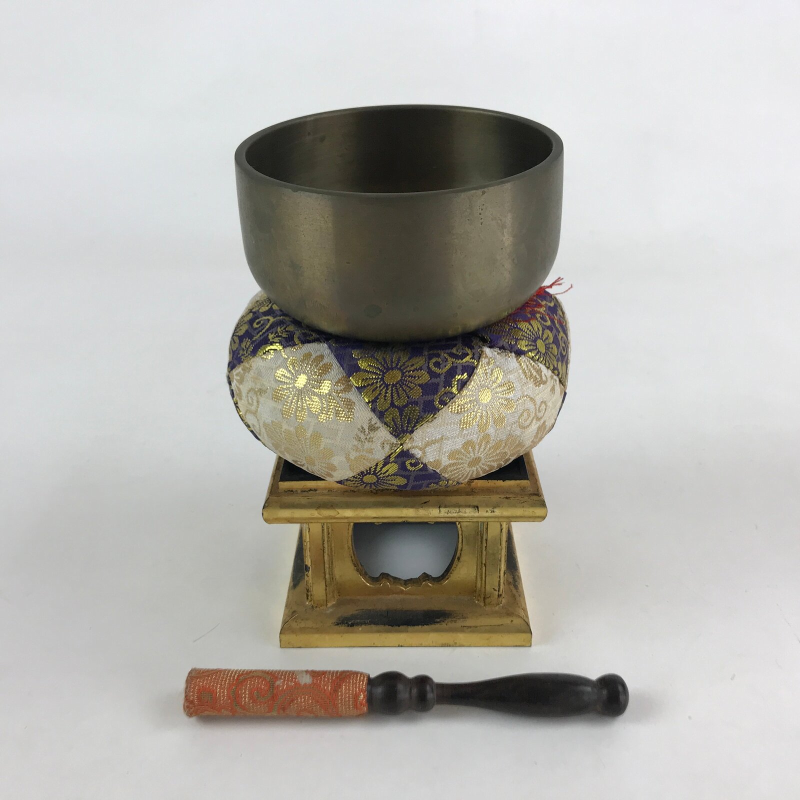 Japanese Buddhist Altar Fitting Orin Bell Vtg Bronze Bowl Pillow Striker BA56