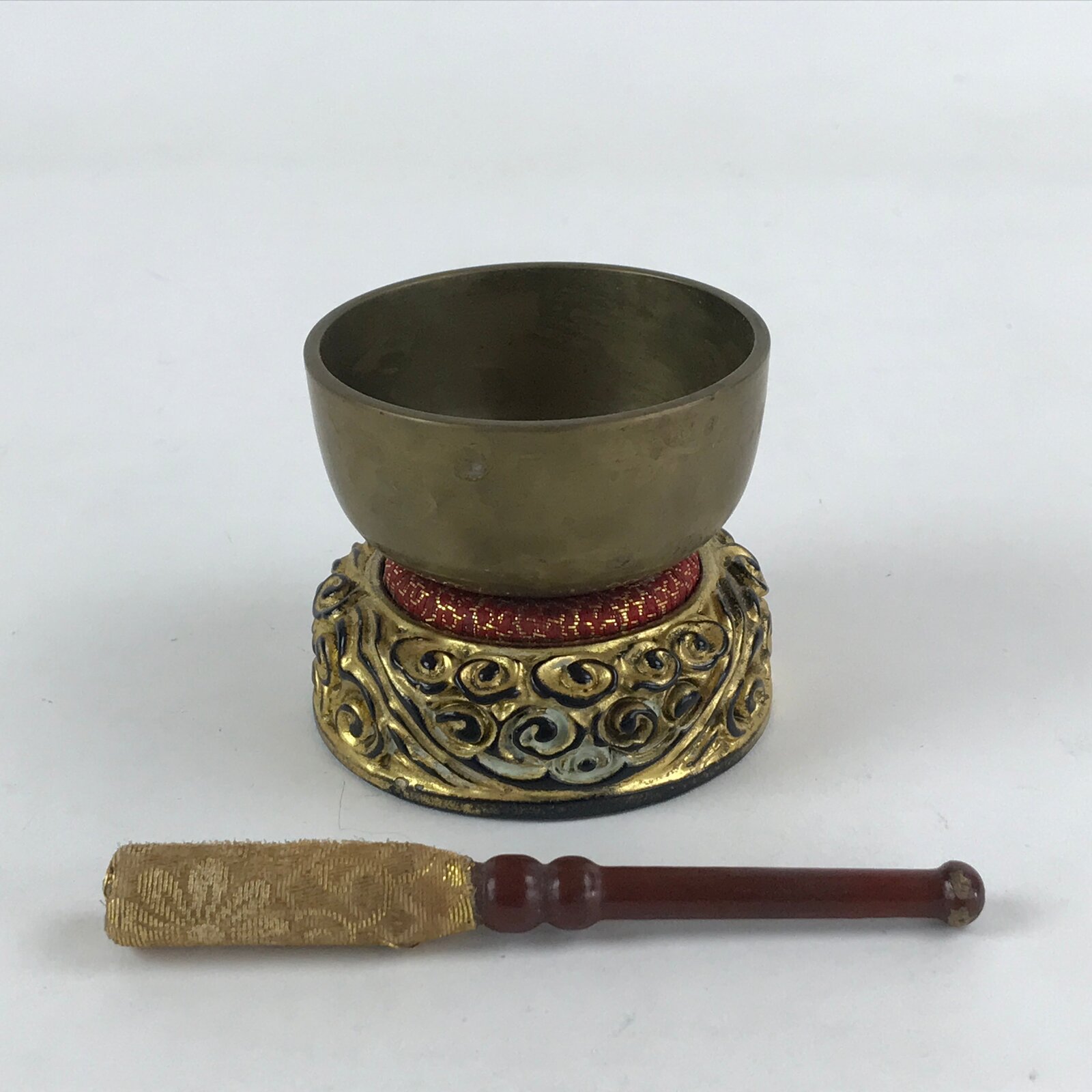 Japanese Buddhist Altar Fitting Orin Bell Vtg Bronze Bowl Pillow Striker BA62