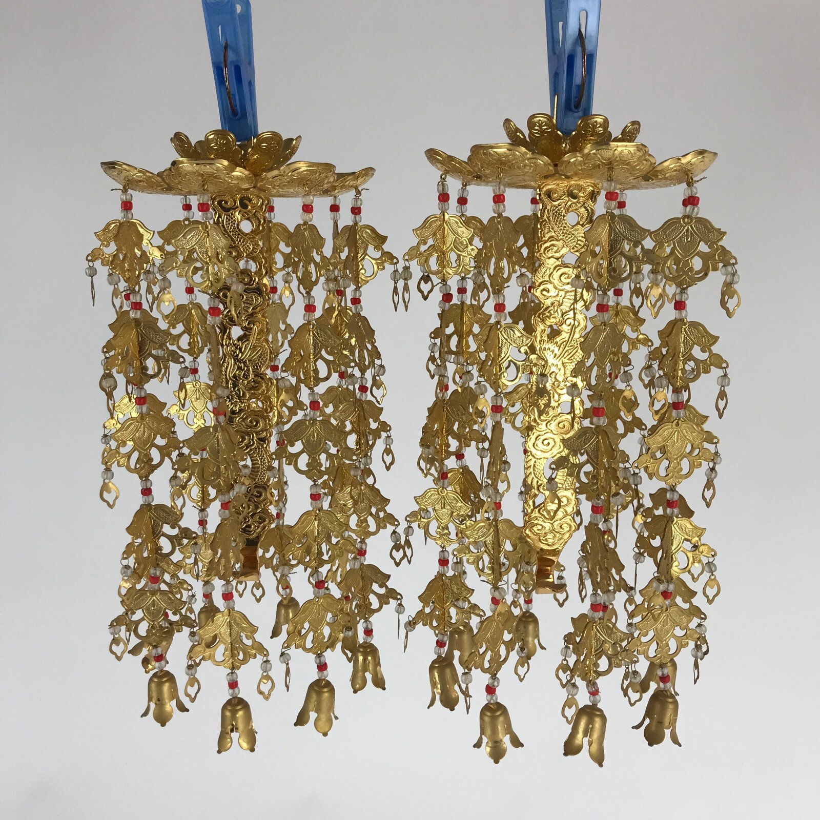 Japanese Buddhist Altar Fitting Pair Hanging Decoration Yoraku Vtg Gold Butsugu BU852