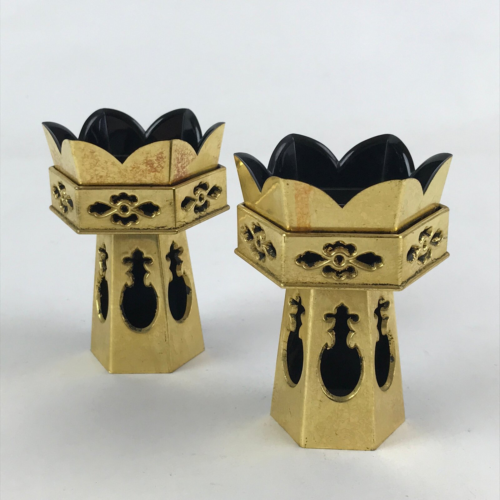 Japanese Buddhist Altar Fitting Resin Kuge Offering Stand Vtg 2pc Gold BA64