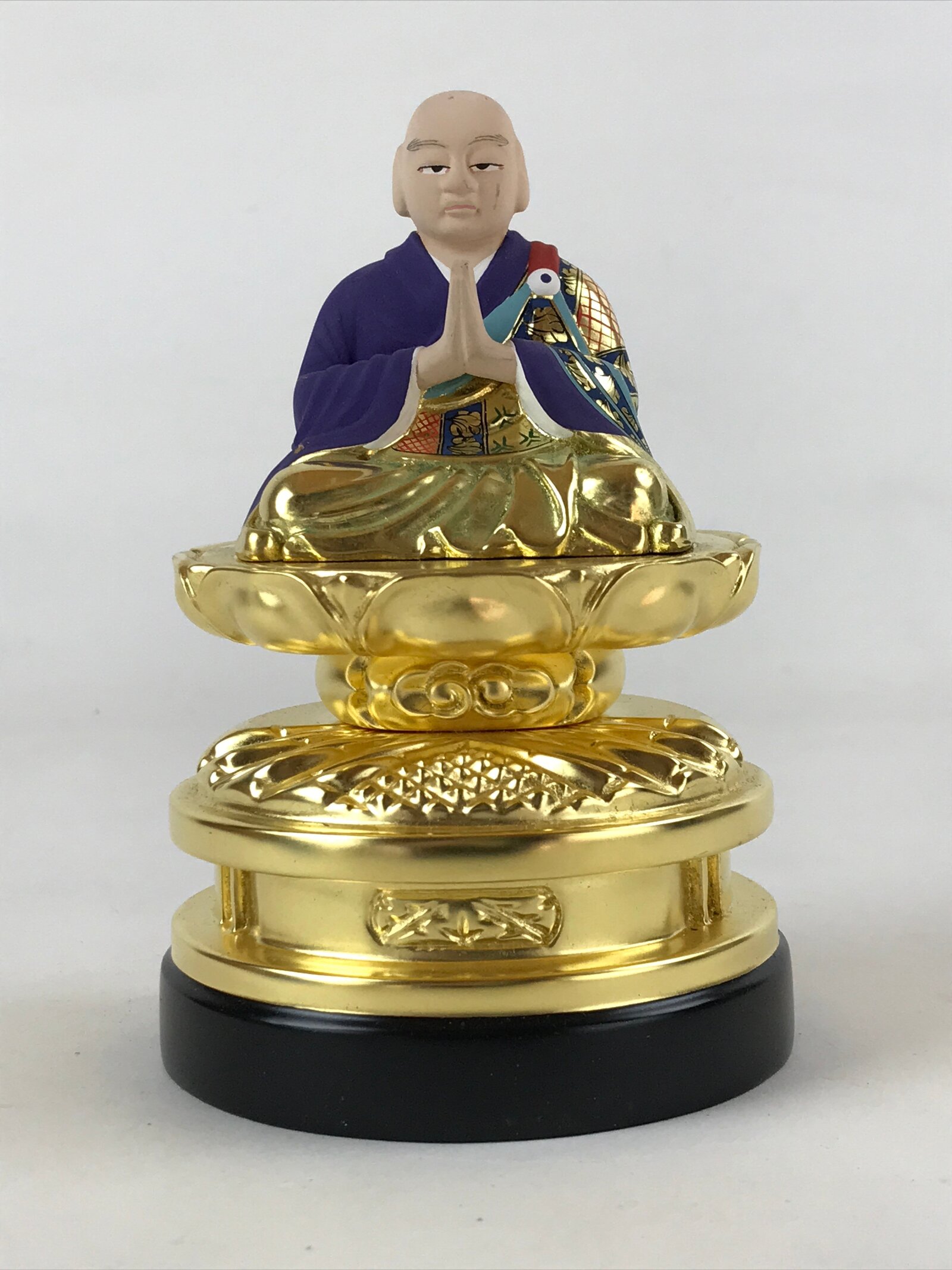 Japanese Buddhist Altar Fitting Shandao Monk Vtg Lacquer Wood Jodo Shinshu BA169