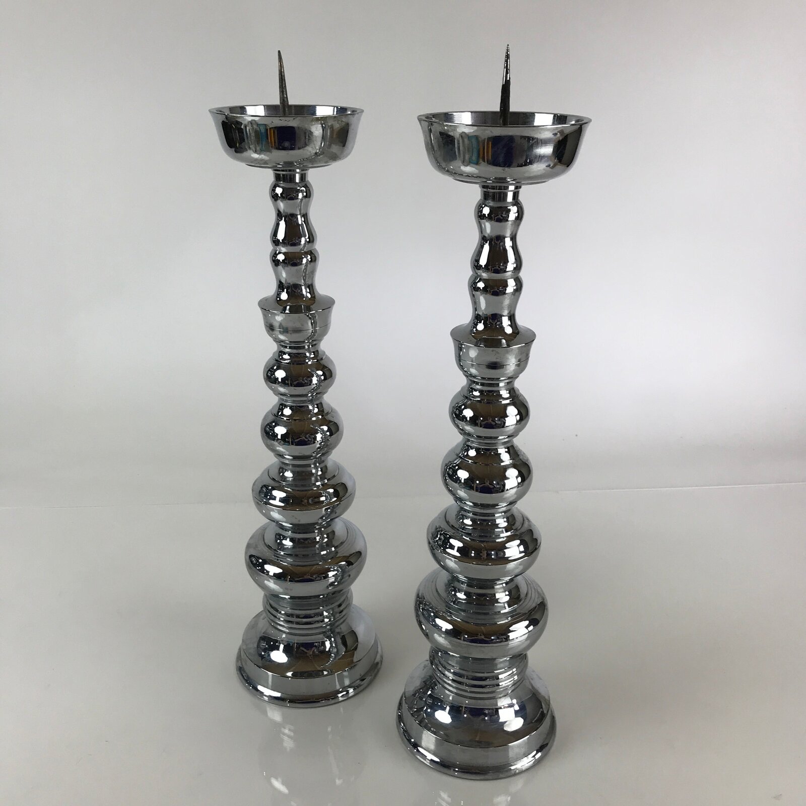 Japanese Buddhist Altar Fitting Silver Candle Stand set Vtg Shokudai BU768