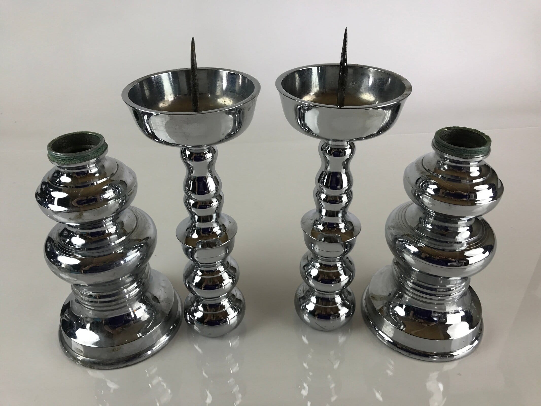 Japanese Buddhist Altar Fitting Silver Candle Stand set Vtg Shokudai BU768