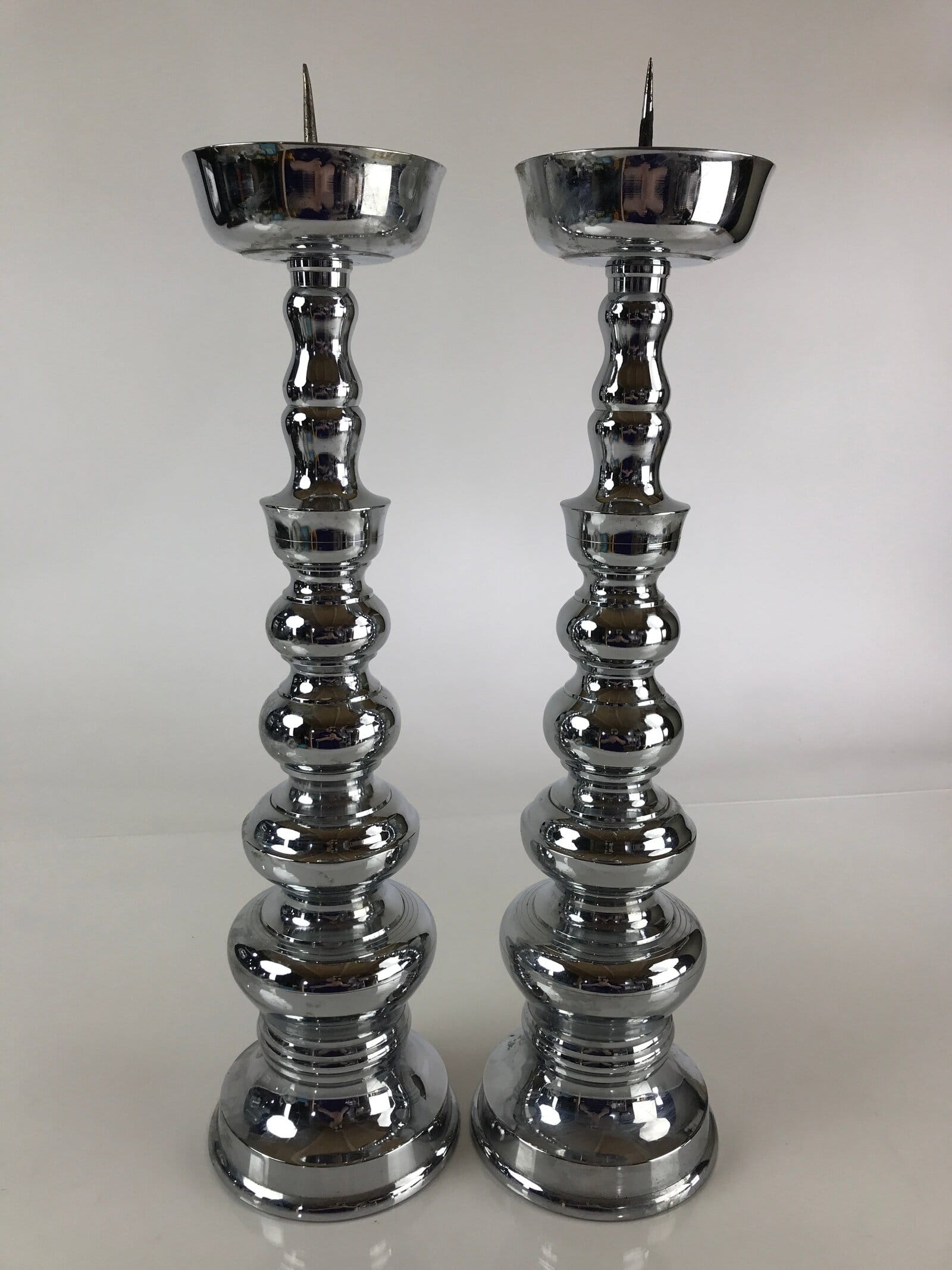 Japanese Buddhist Altar Fitting Silver Candle Stand set Vtg Shokudai BU768