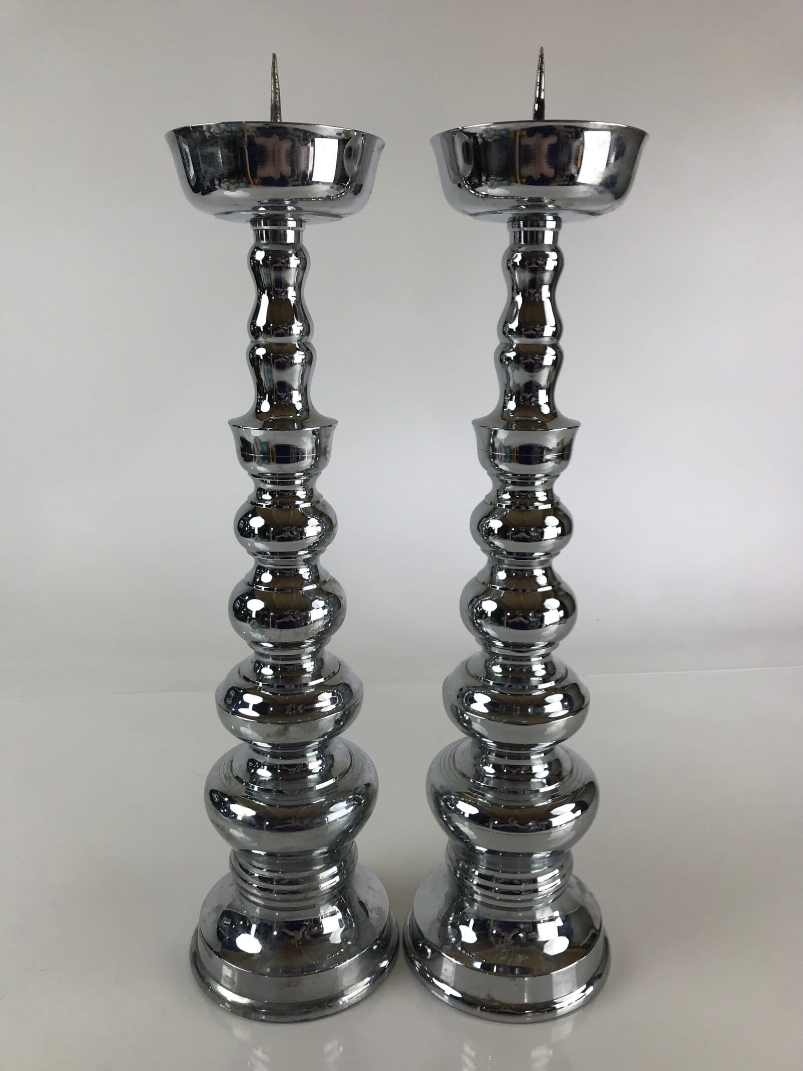 Japanese Buddhist Altar Fitting Silver Candle Stand set Vtg Shokudai BU768