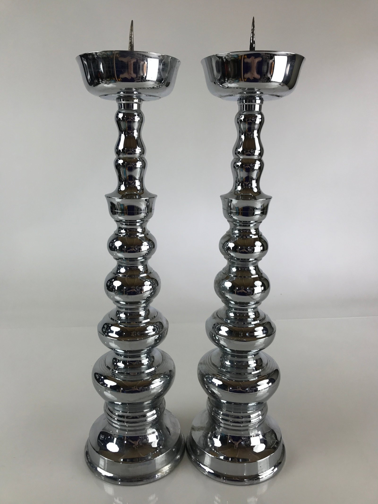 Japanese Buddhist Altar Fitting Silver Candle Stand set Vtg Shokudai BU768