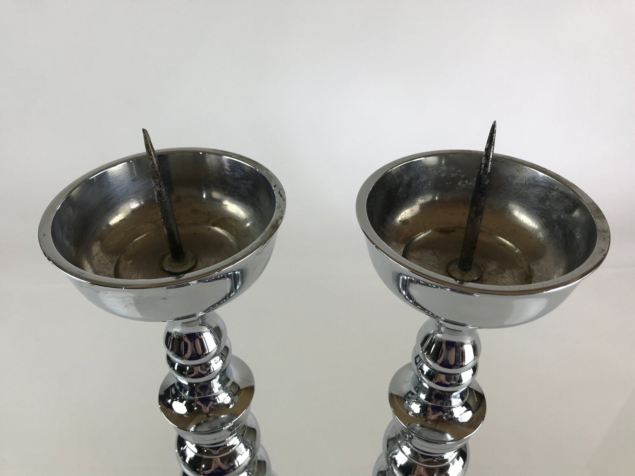 Japanese Buddhist Altar Fitting Silver Candle Stand set Vtg Shokudai BU768