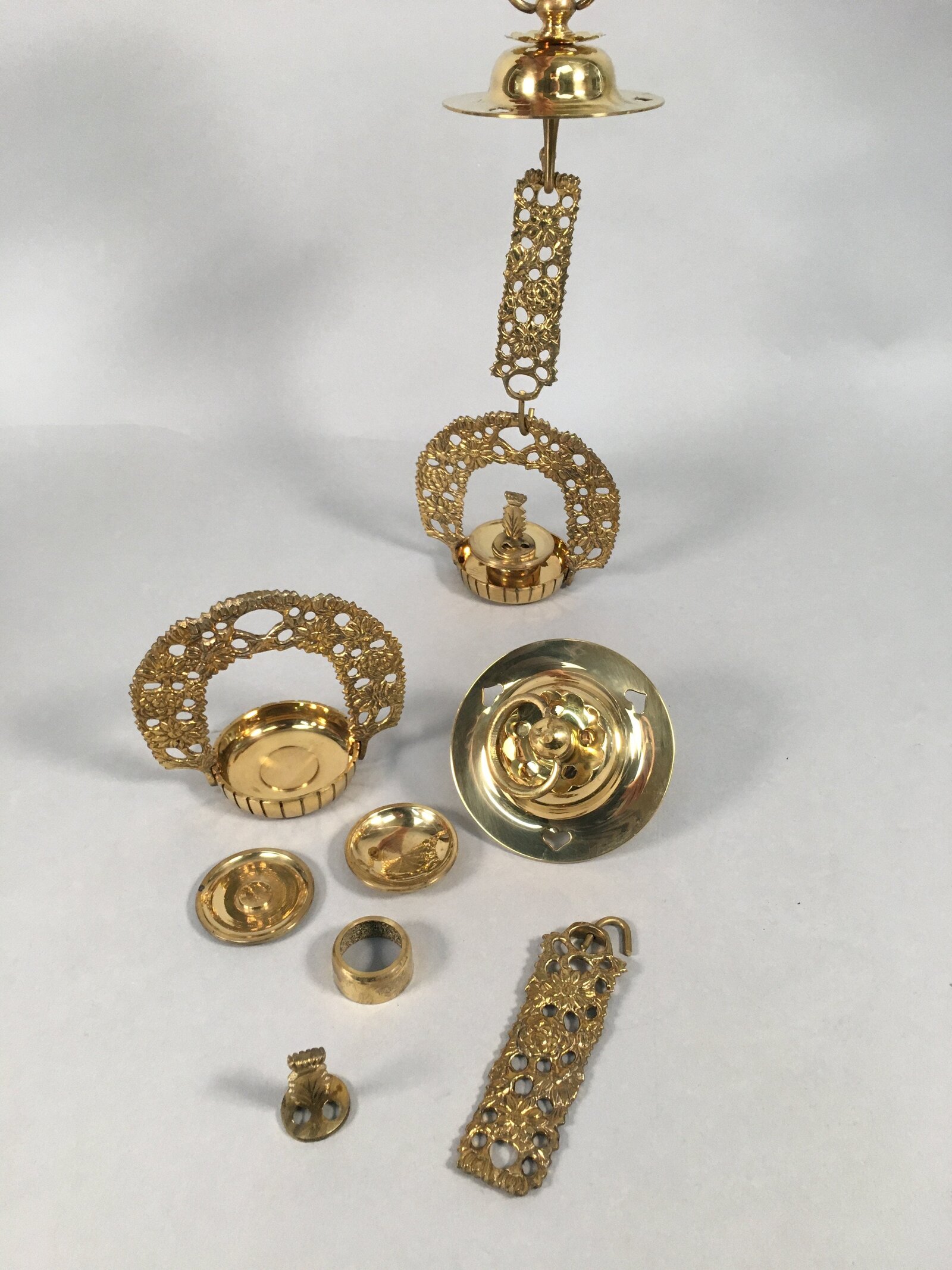 Japanese Buddhist Altar Fitting Vtg Brass Hanging Lantern Rinto Butsudan BU336