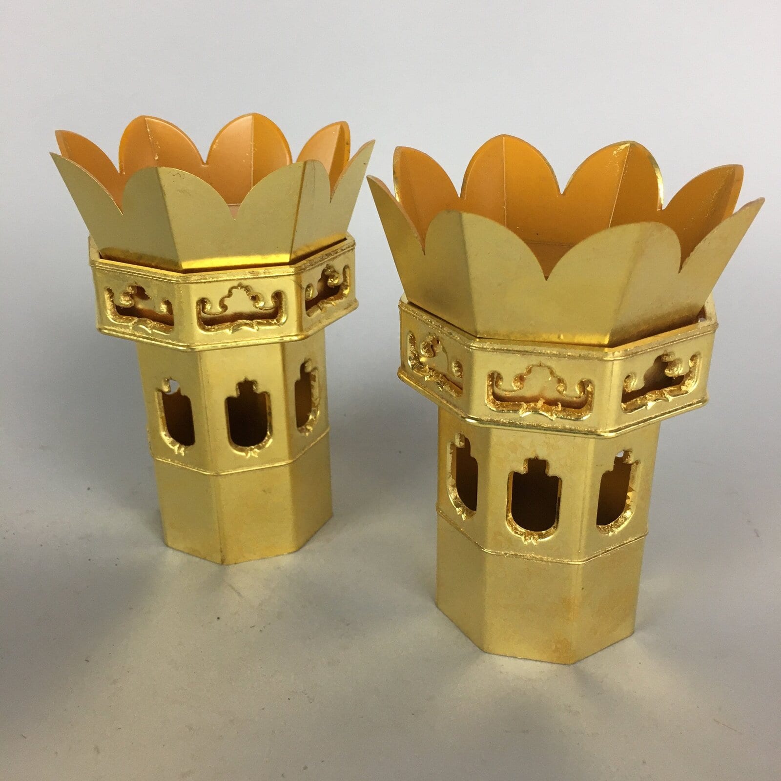 Japanese Buddhist Altar Fitting Vtg Hexagonal Offering Stand Set Kuge BU439