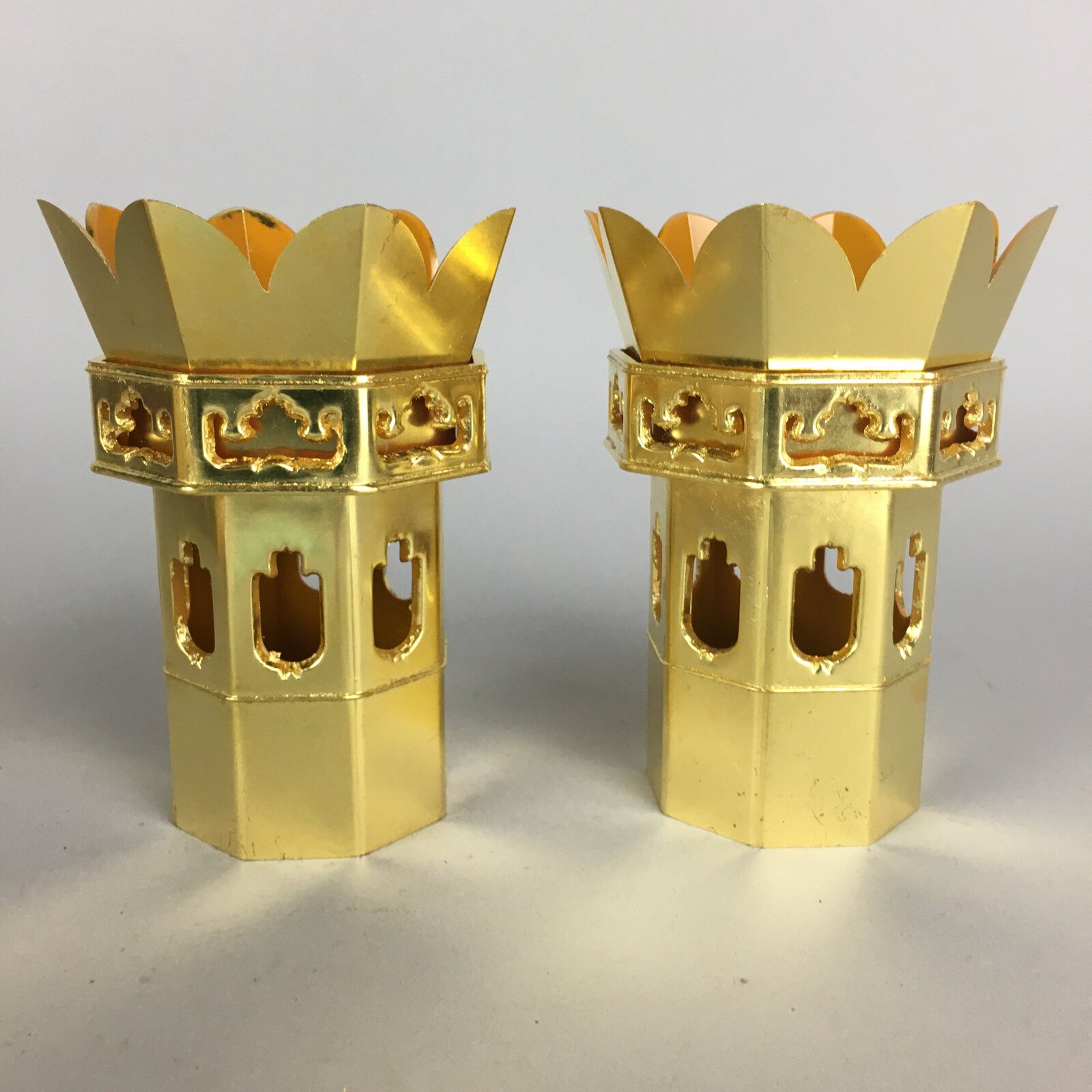 Japanese Buddhist Altar Fitting Vtg Hexagonal Offering Stand Set Kuge BU440