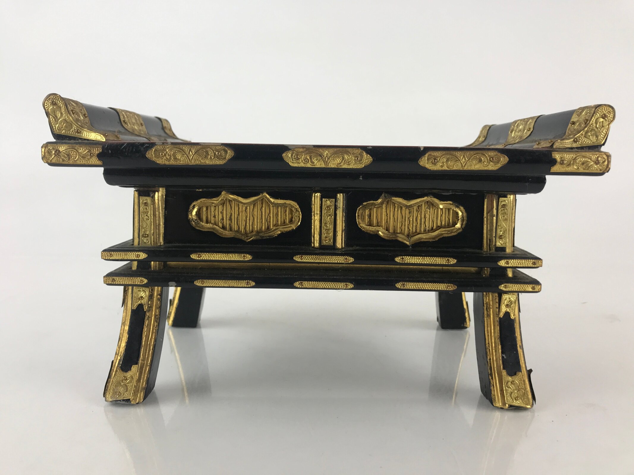 Japanese Buddhist Altar Fitting Vtg Kyozukue Wood Lacquer Offering Table Black B