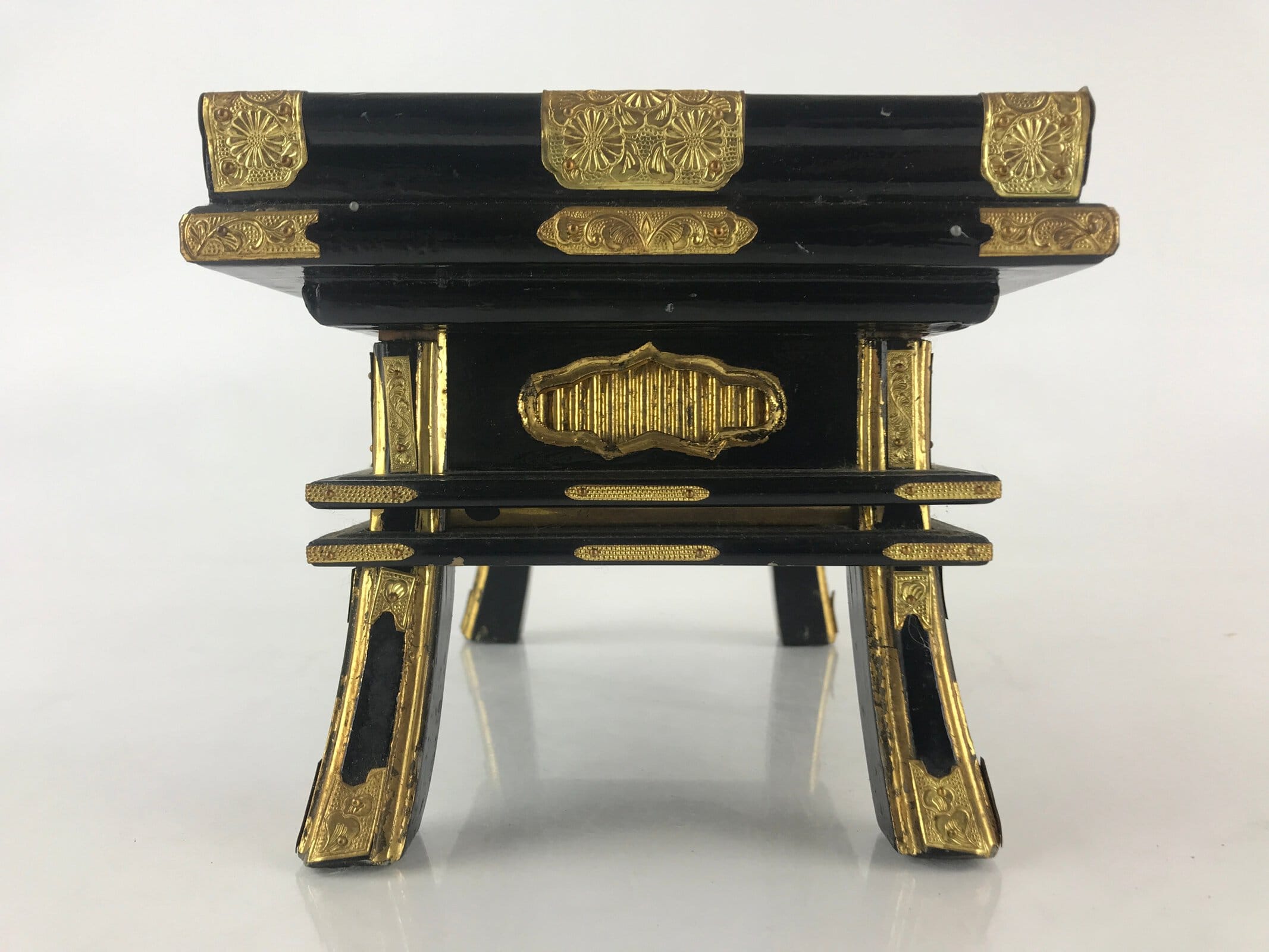 Japanese Buddhist Altar Fitting Vtg Kyozukue Wood Lacquer Offering Table Black B