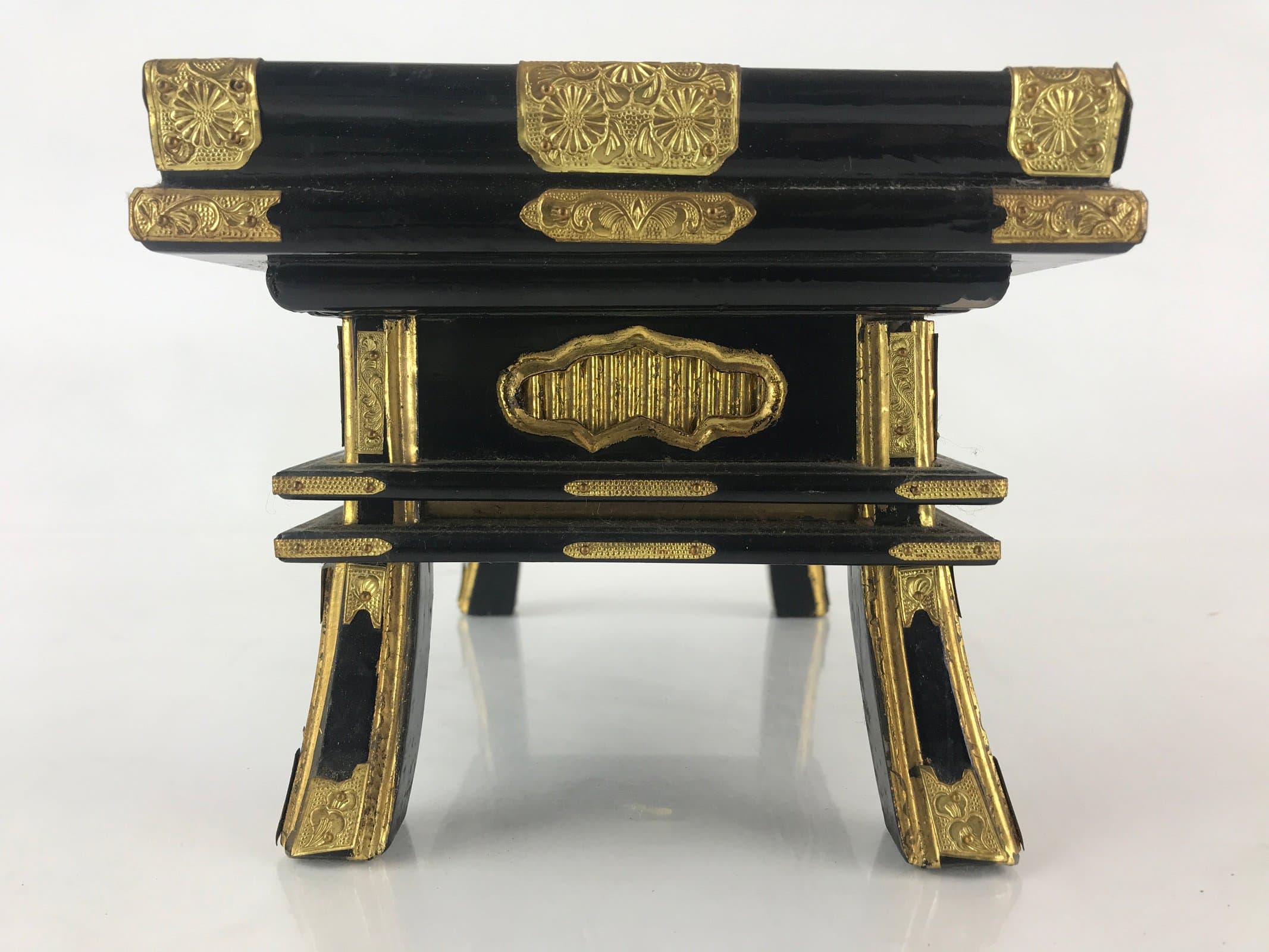 Japanese Buddhist Altar Fitting Vtg Kyozukue Wood Lacquer Offering Table Black B