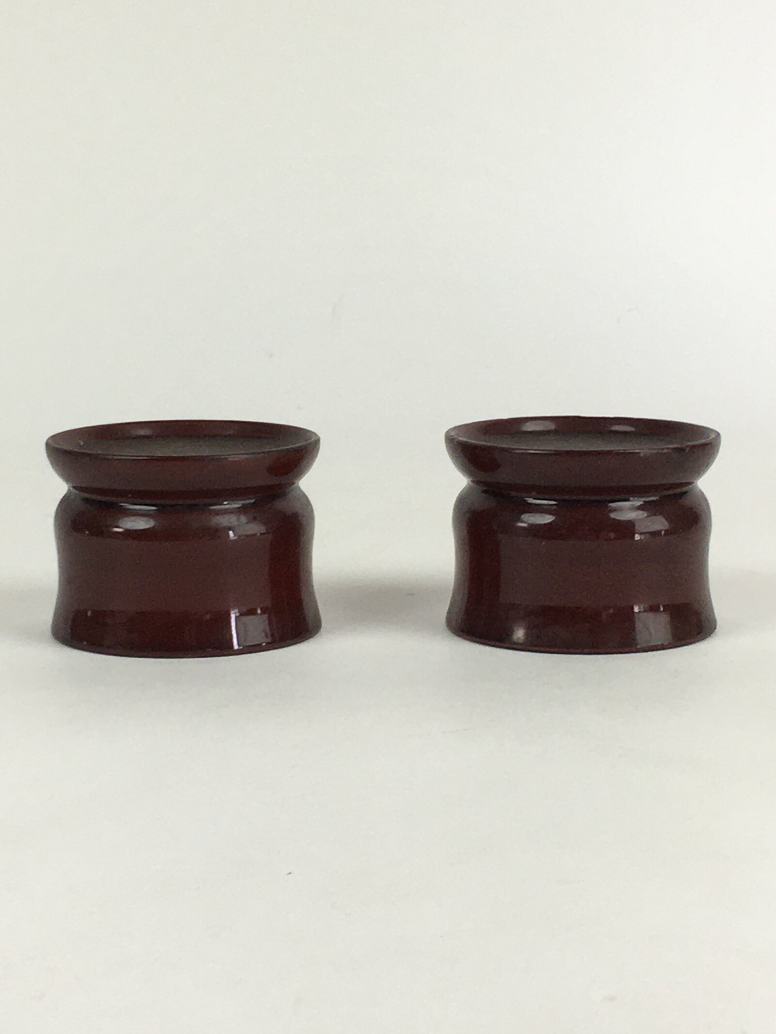 Japanese Buddhist Altar Fitting Vtg Lacquer Rine Offering Cup Stand 2pc Set BU65