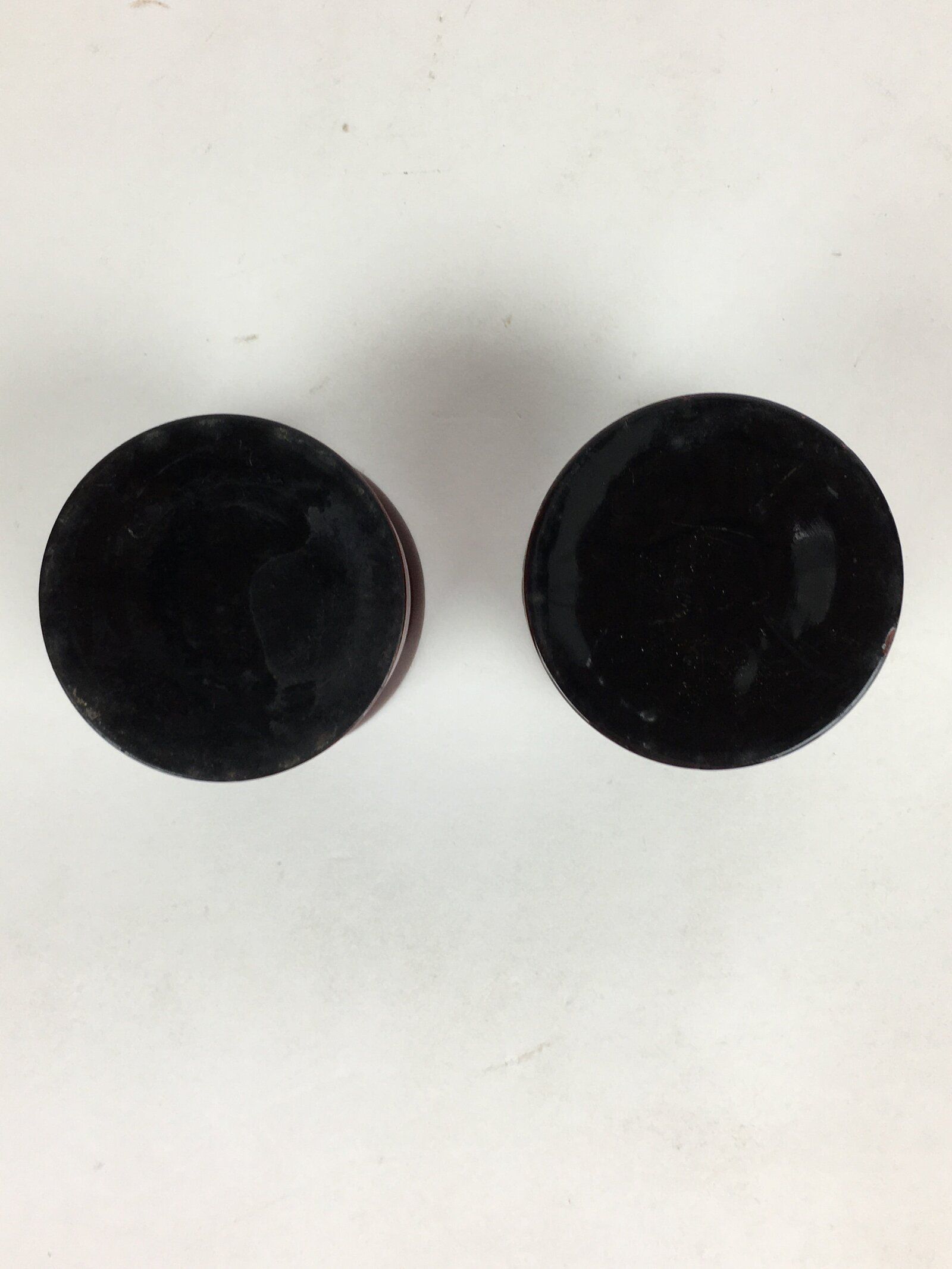 Japanese Buddhist Altar Fitting Vtg Lacquer Rine Offering Cup Stand 2pc Set BU65