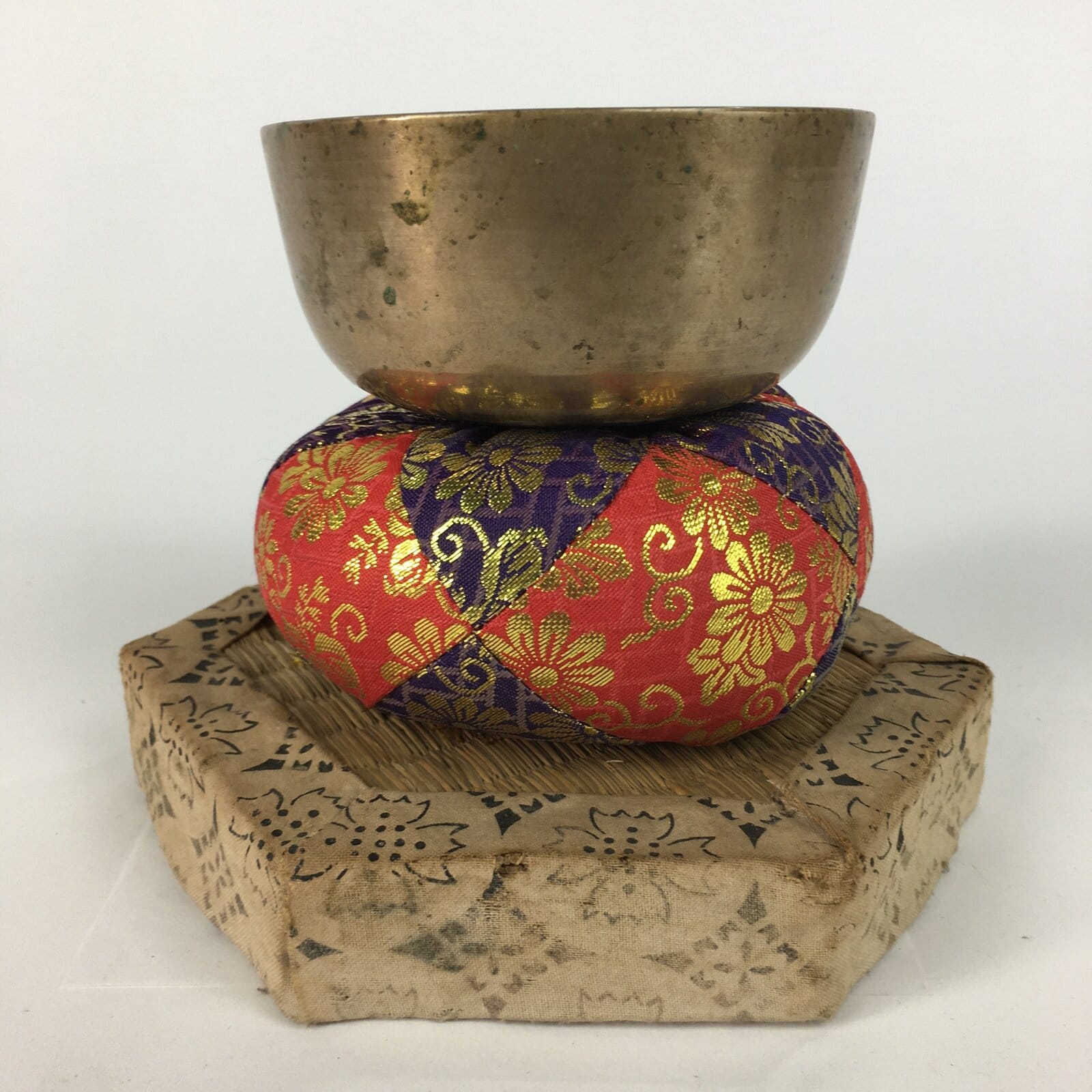 Japanese Buddhist Altar Fitting Vtg Orin Bell Singing Bowl Pillow Striker BU446