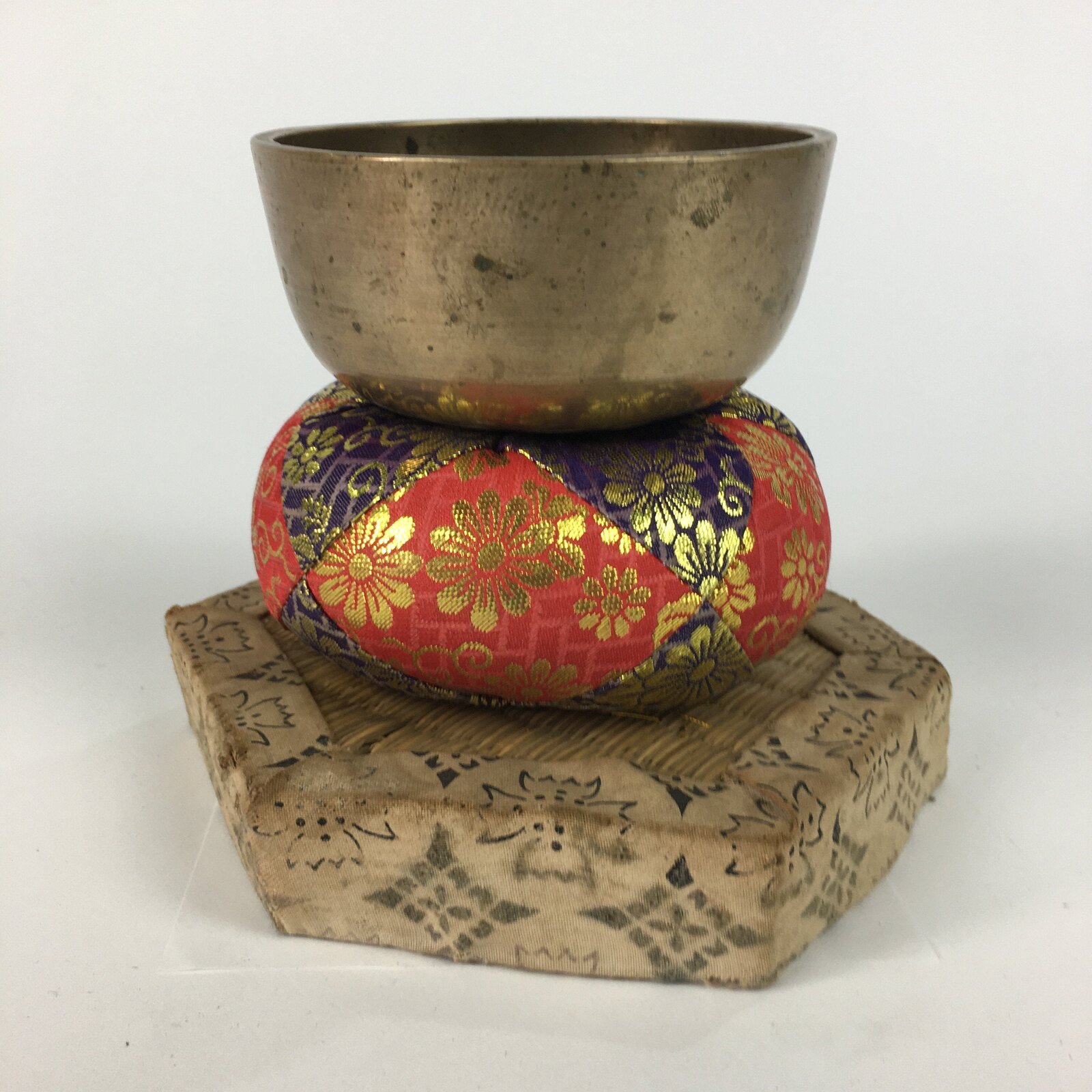 Japanese Buddhist Altar Fitting Vtg Orin Bell Singing Bowl Pillow Striker BU446